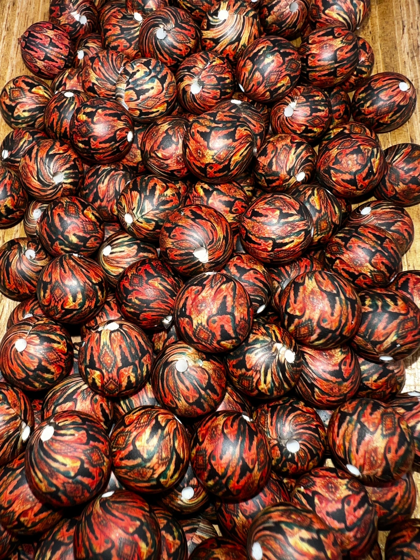 Fire Aztec Silicone Beads 15mm (Sold Individually)