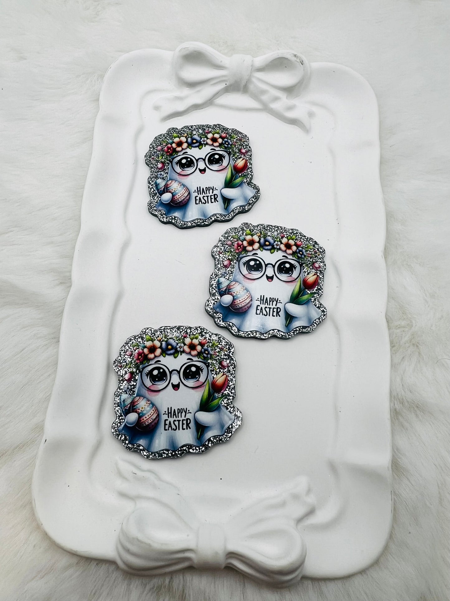 Happy Easter ghosty glitter flatback acrylic