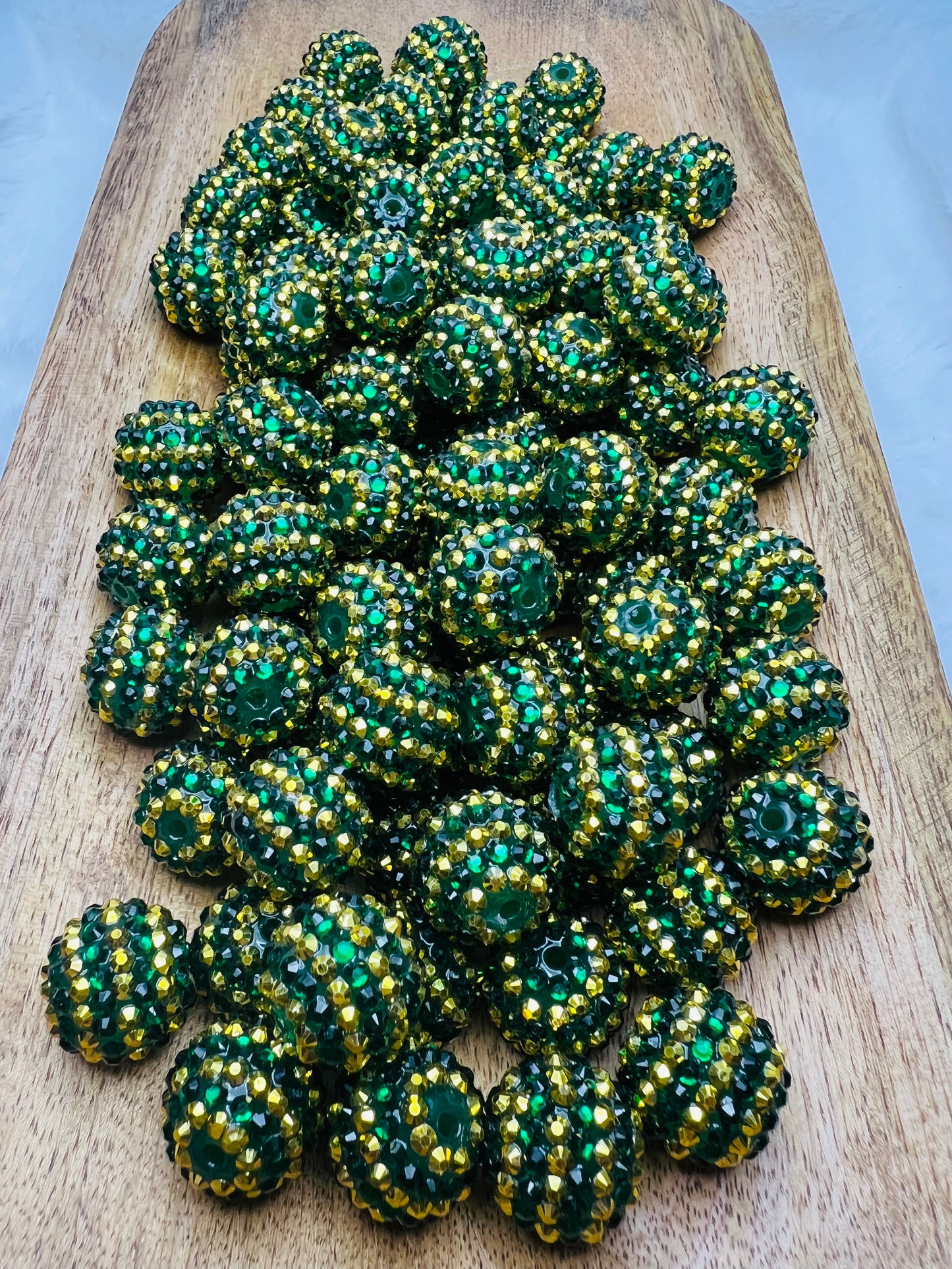 Emerald gold stripes 20mm rhinestone beads