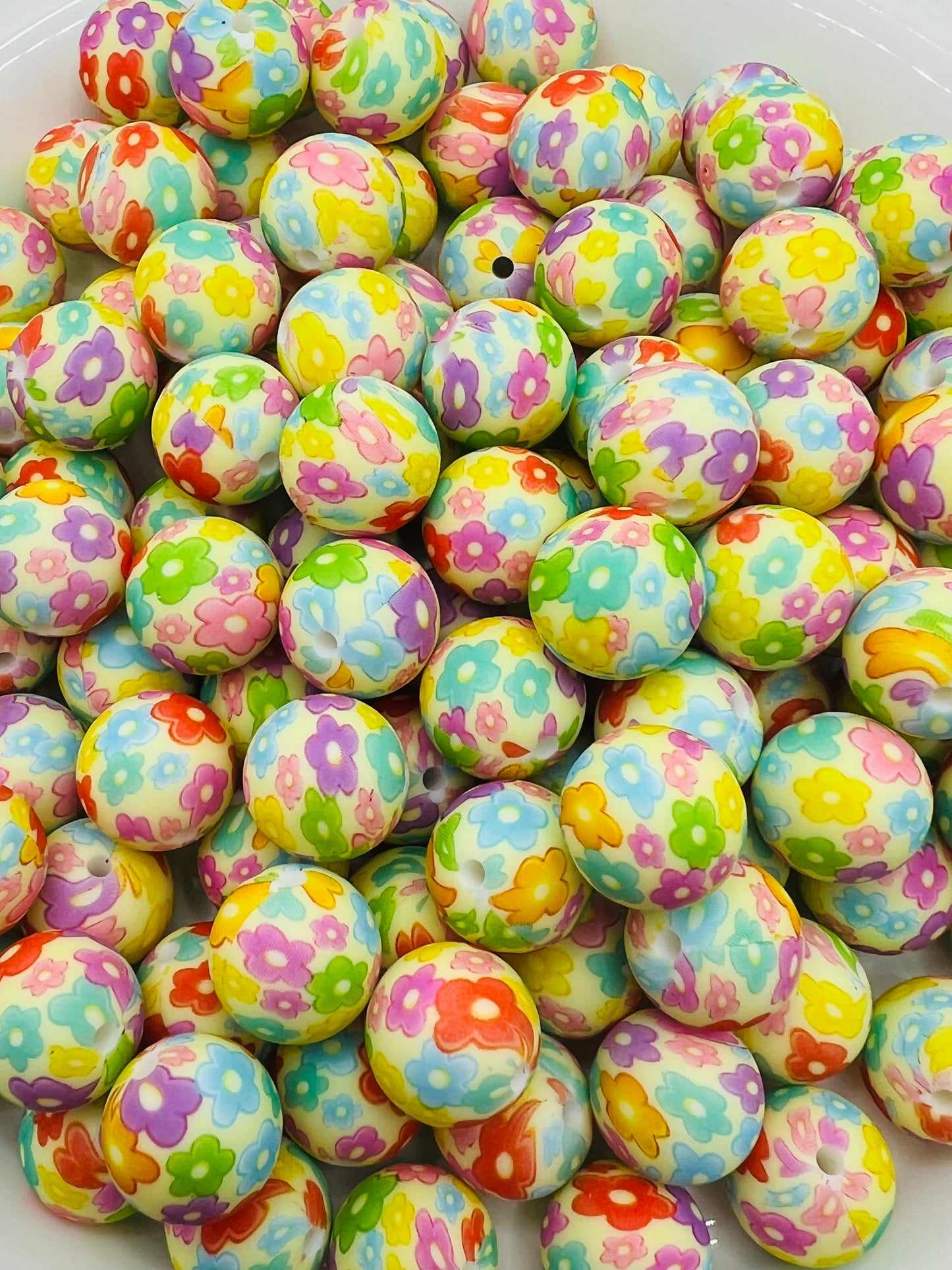 15mm blond rainbow daisys printed silicone beads EXCLUSIVE