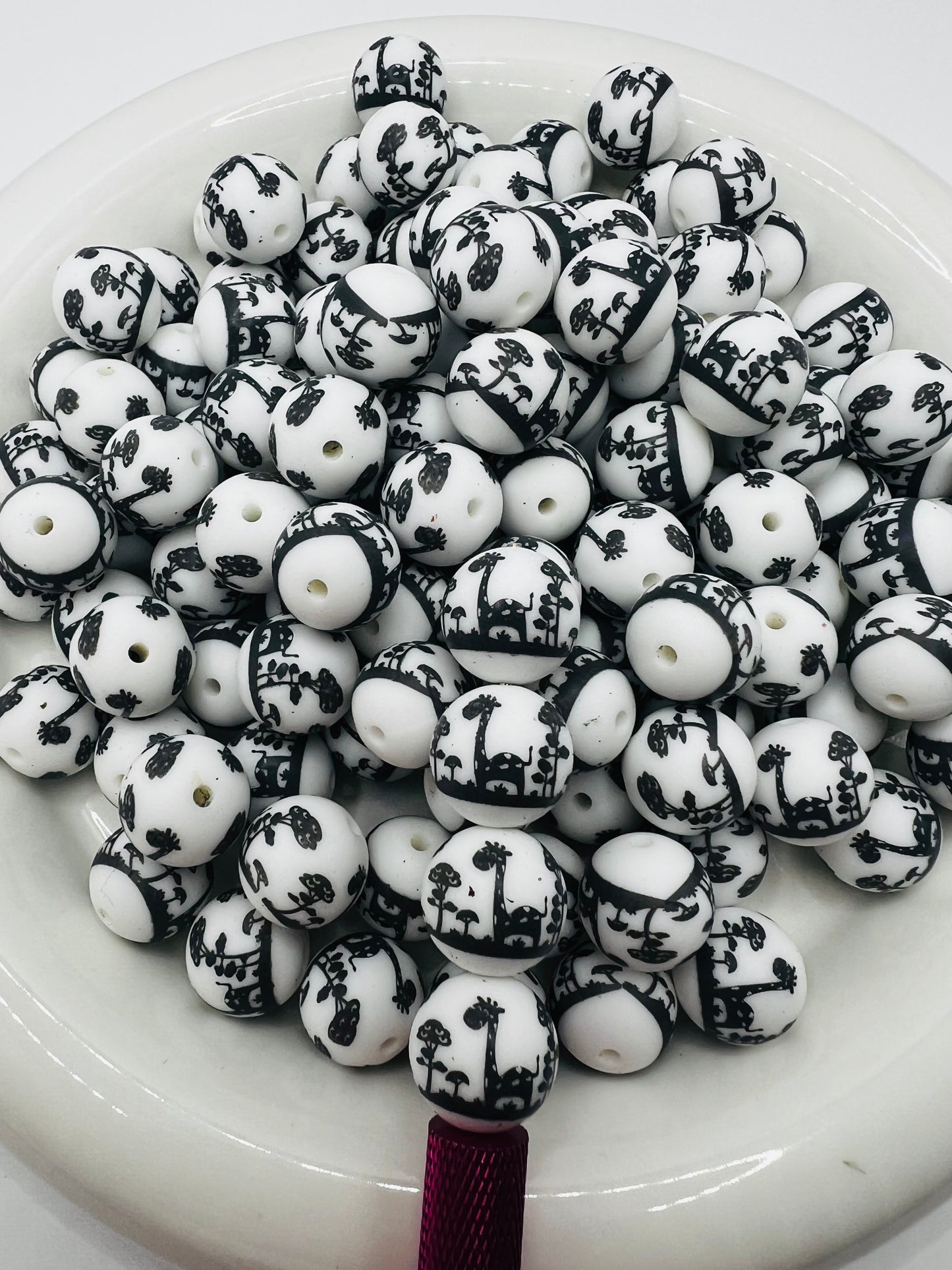 15mm giraffe safari printed silicone beads