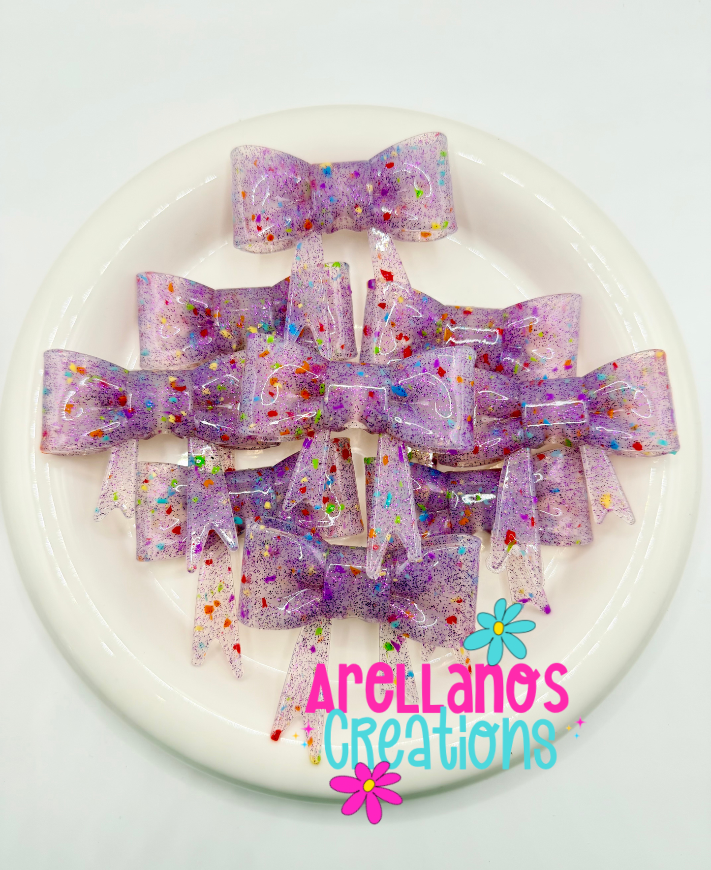 #195 Purple Clear Confetti Large Shiny Bow Focal