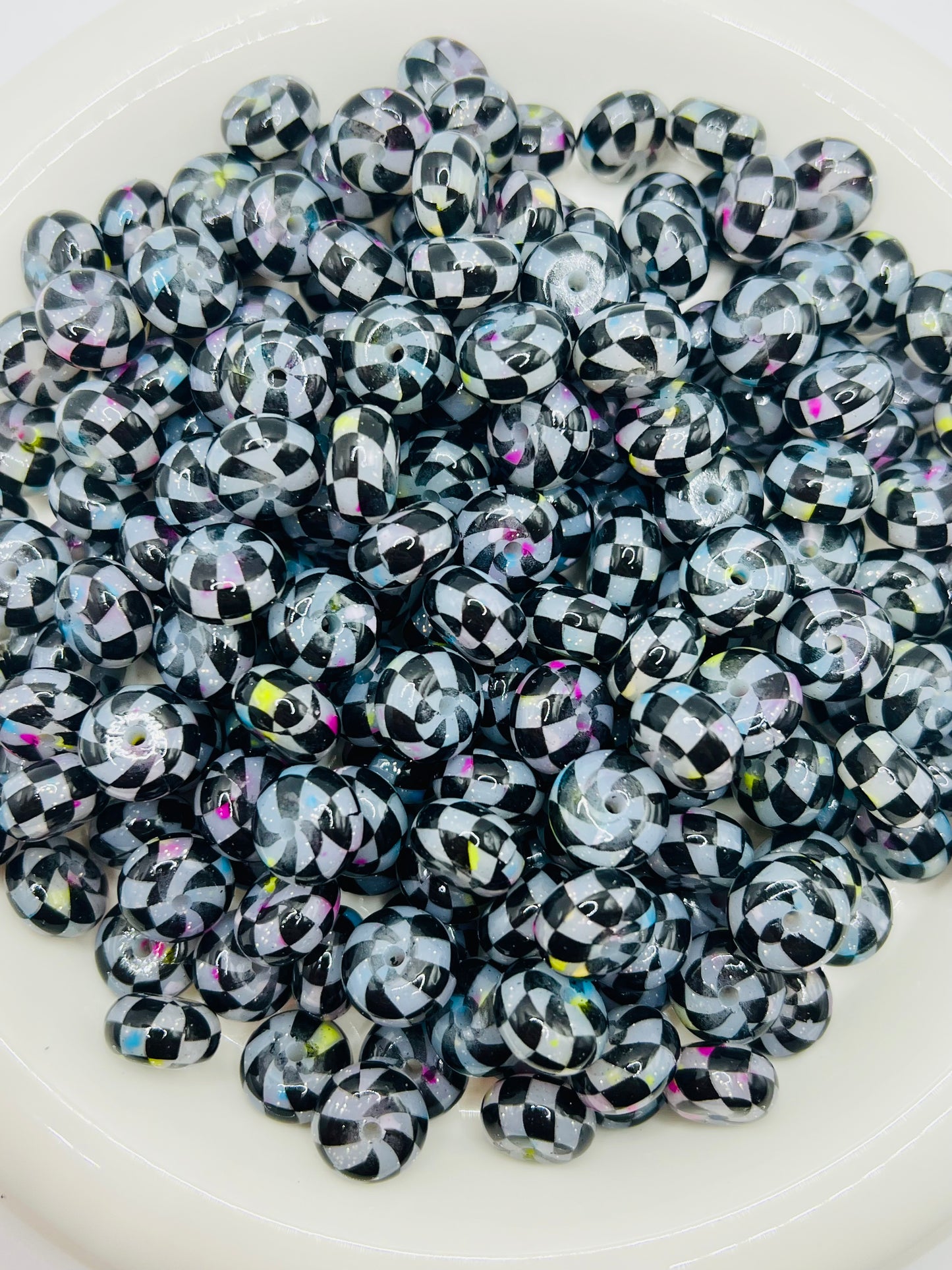 Clear glitter liquid checkered silicone beads
