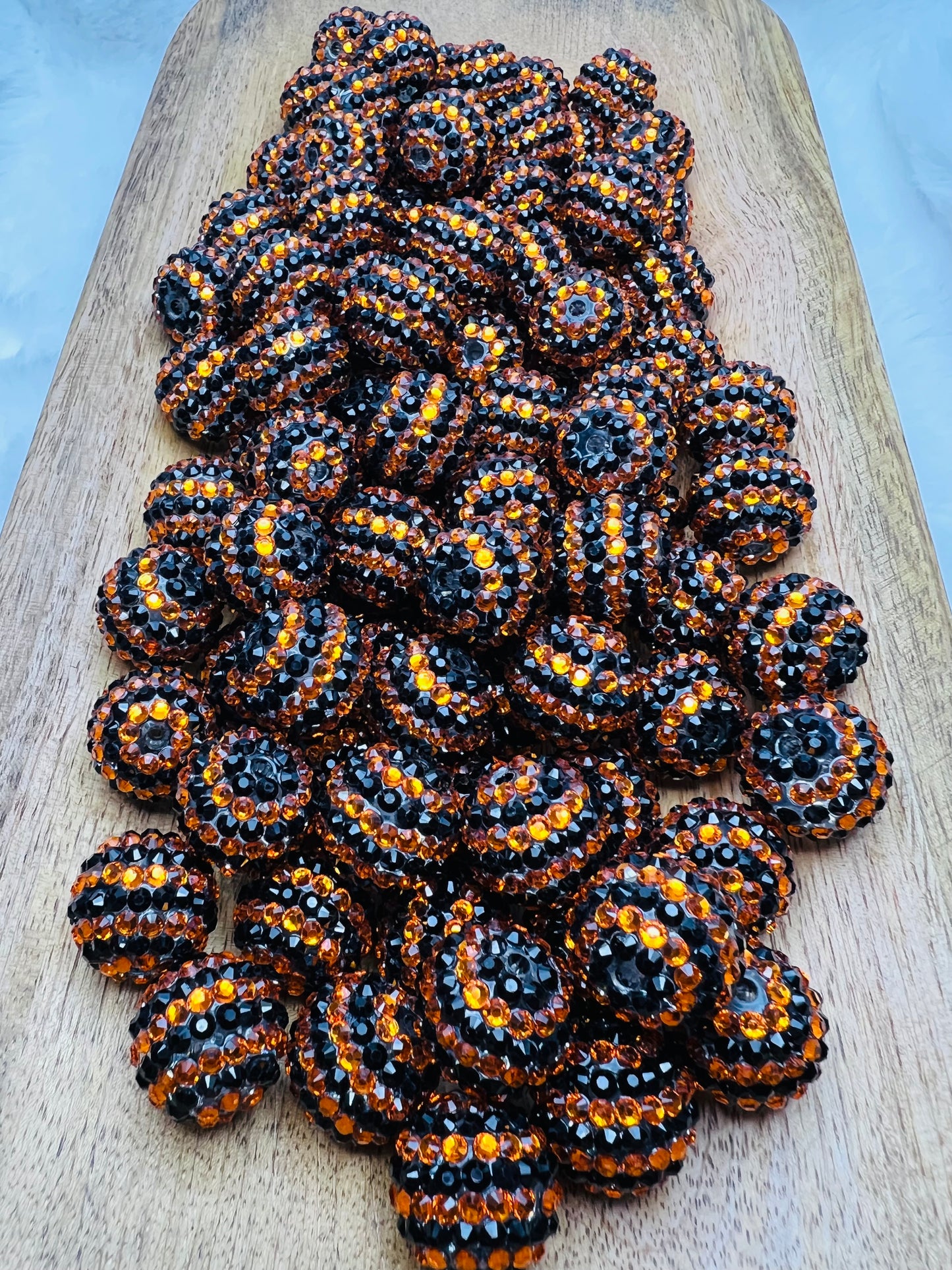 Orange & black stripe 20mm rhinestone beads