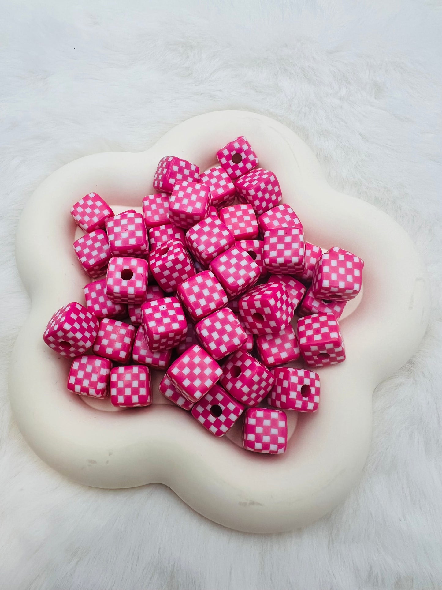 15mm acrylic checkered cube beads (5 different colors)