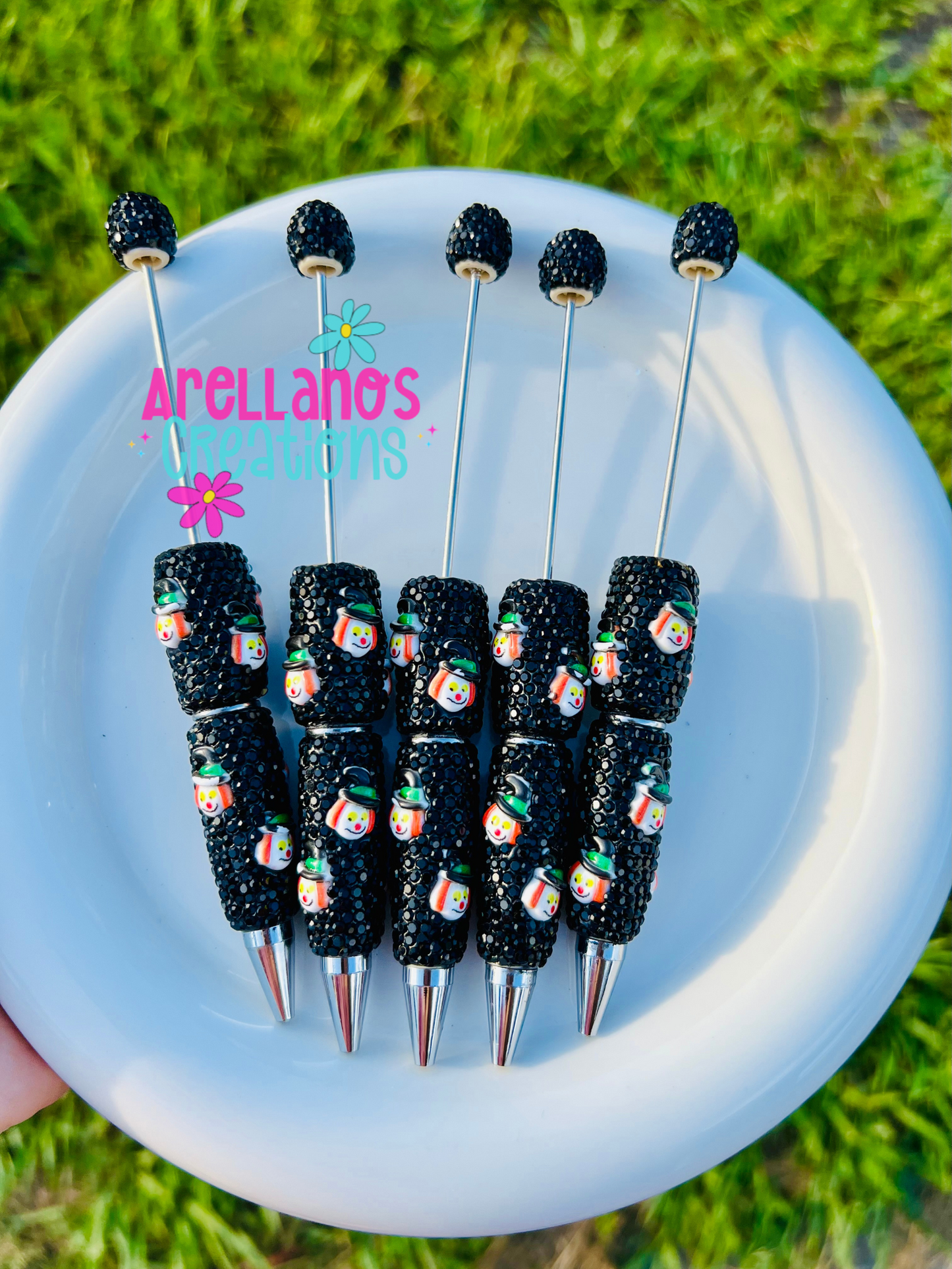 Super blingy spooky season rhinestone pens W/charms