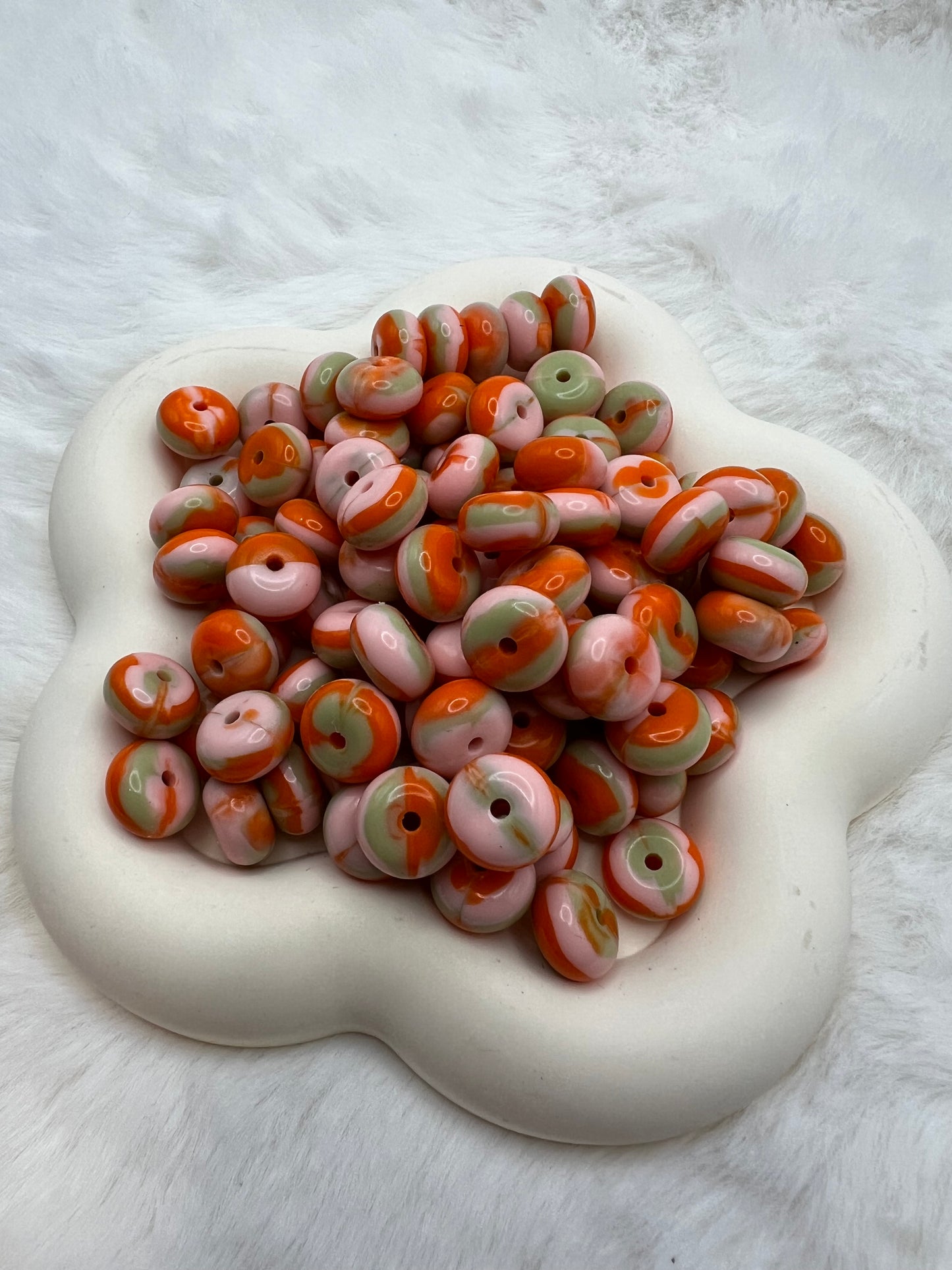 14mm orange dream shiny swirl abacus spacers