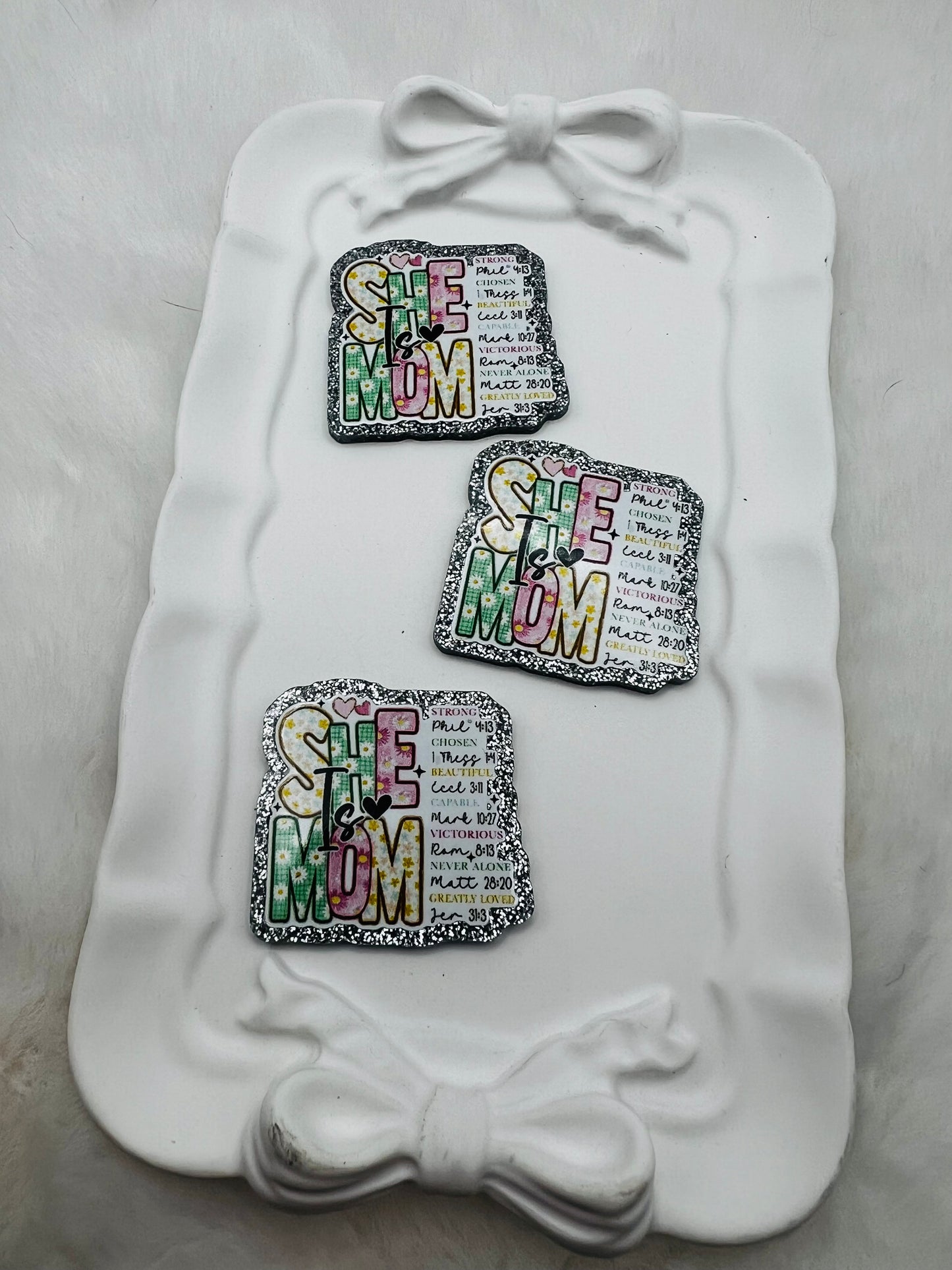 She is mom glitter flatback acrylic