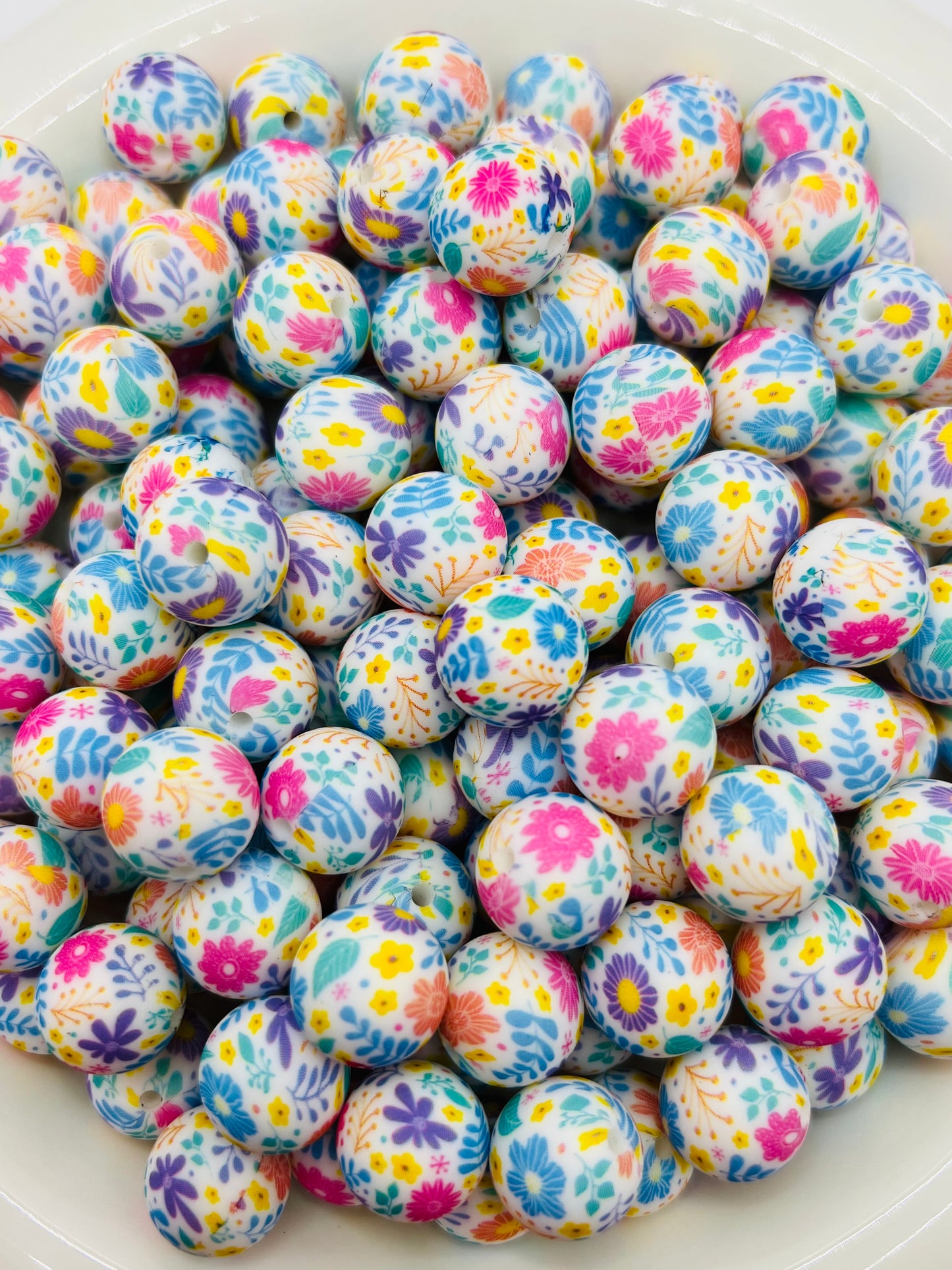 15mm pastel meadow daisys printed silicone beads EXCLUSIVE