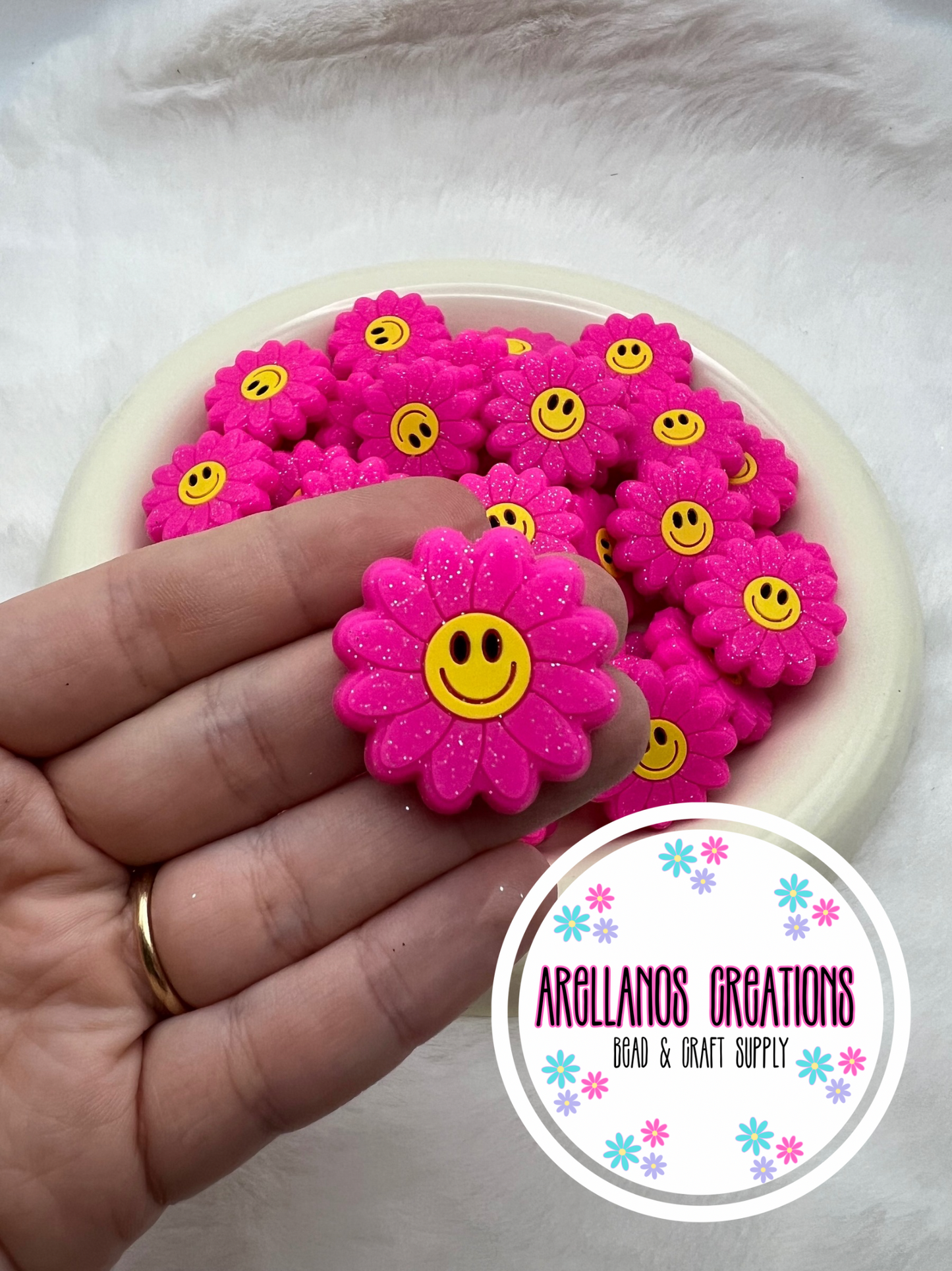 Dazzling pink glitter smiley daisy EXCLUSIVE focal