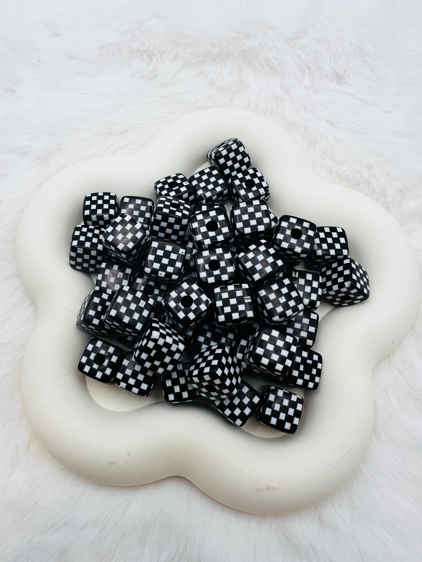 15mm acrylic checkered cube beads (5 different colors)