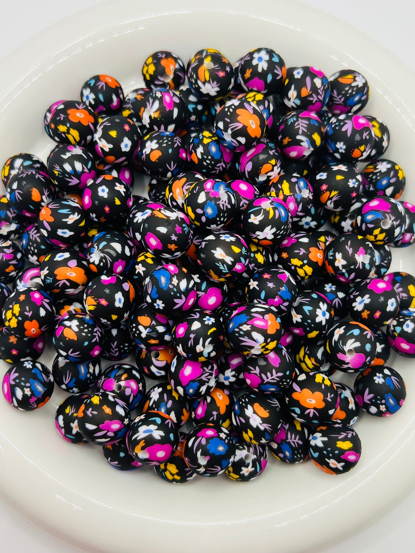 15mm midnight daisys printed silicone bead EXCLUSIVE