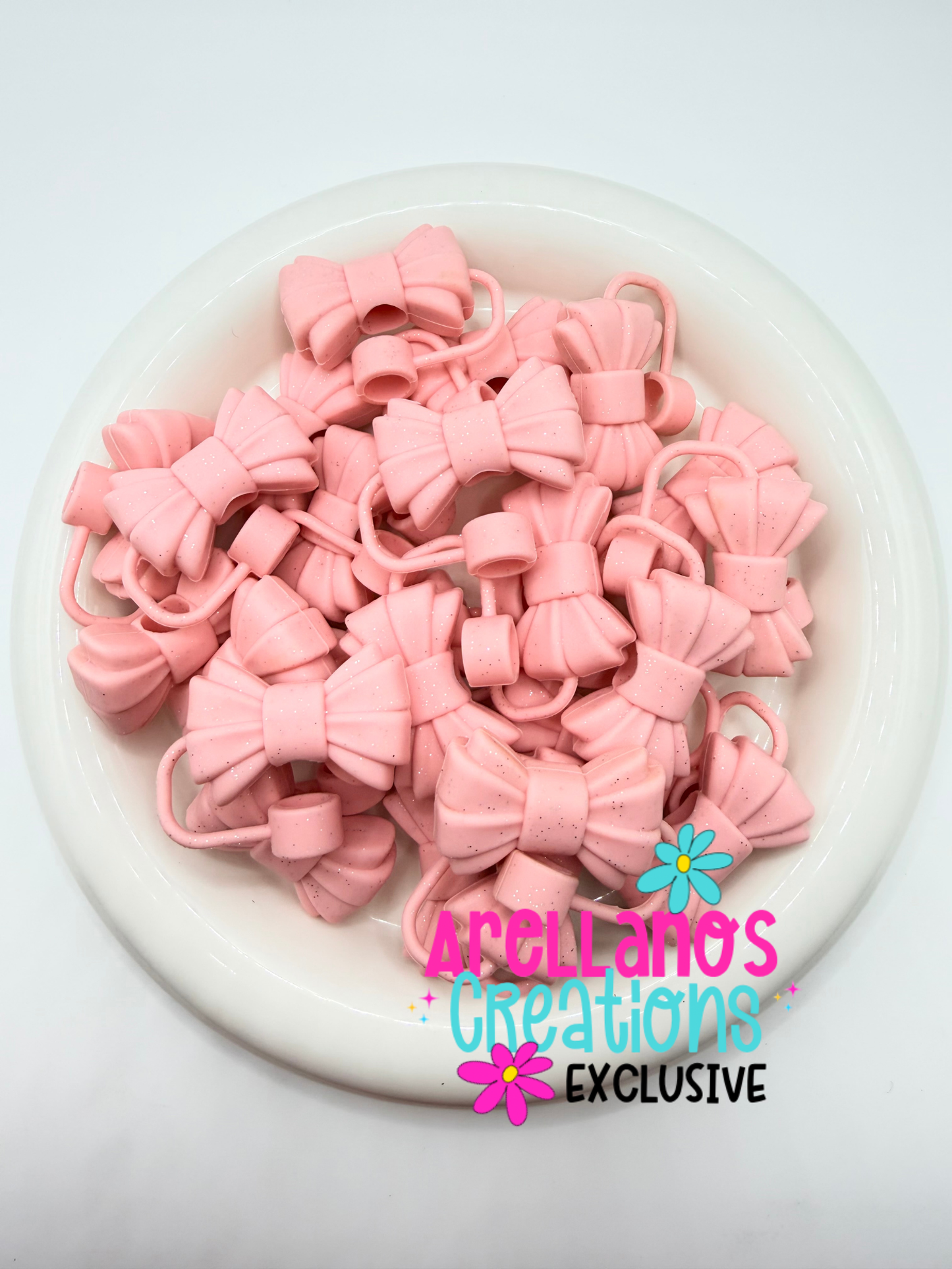 3D GLITTER light pink ribbed bow STRAW TOPPER EXCLUSIVE