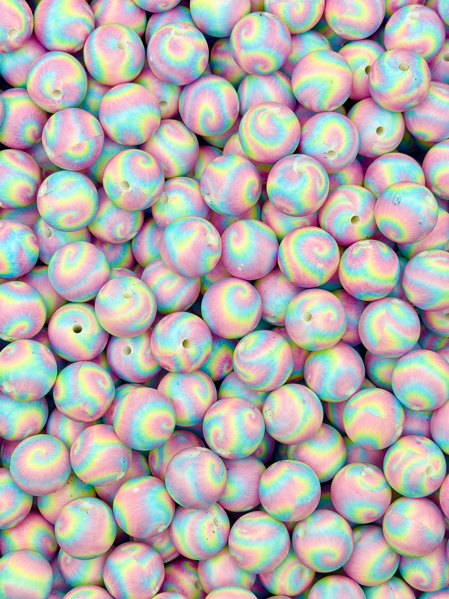 15mm Pastel Rainbow Tie Dye Printed Silicone Beads EXCLUSIVE (1ct)