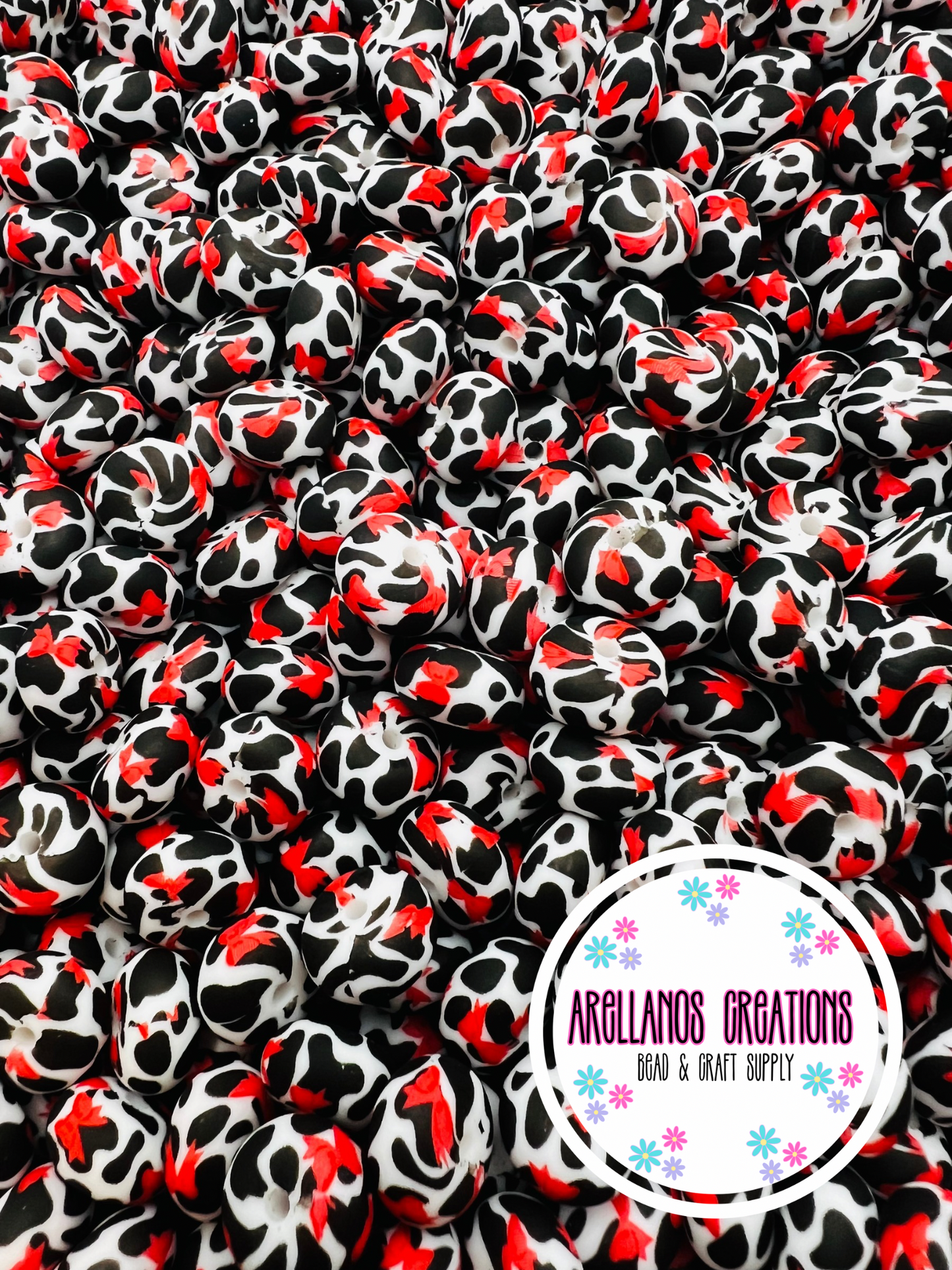 14mm red bow cow print silicone abacus spacers EXCLUSIVE