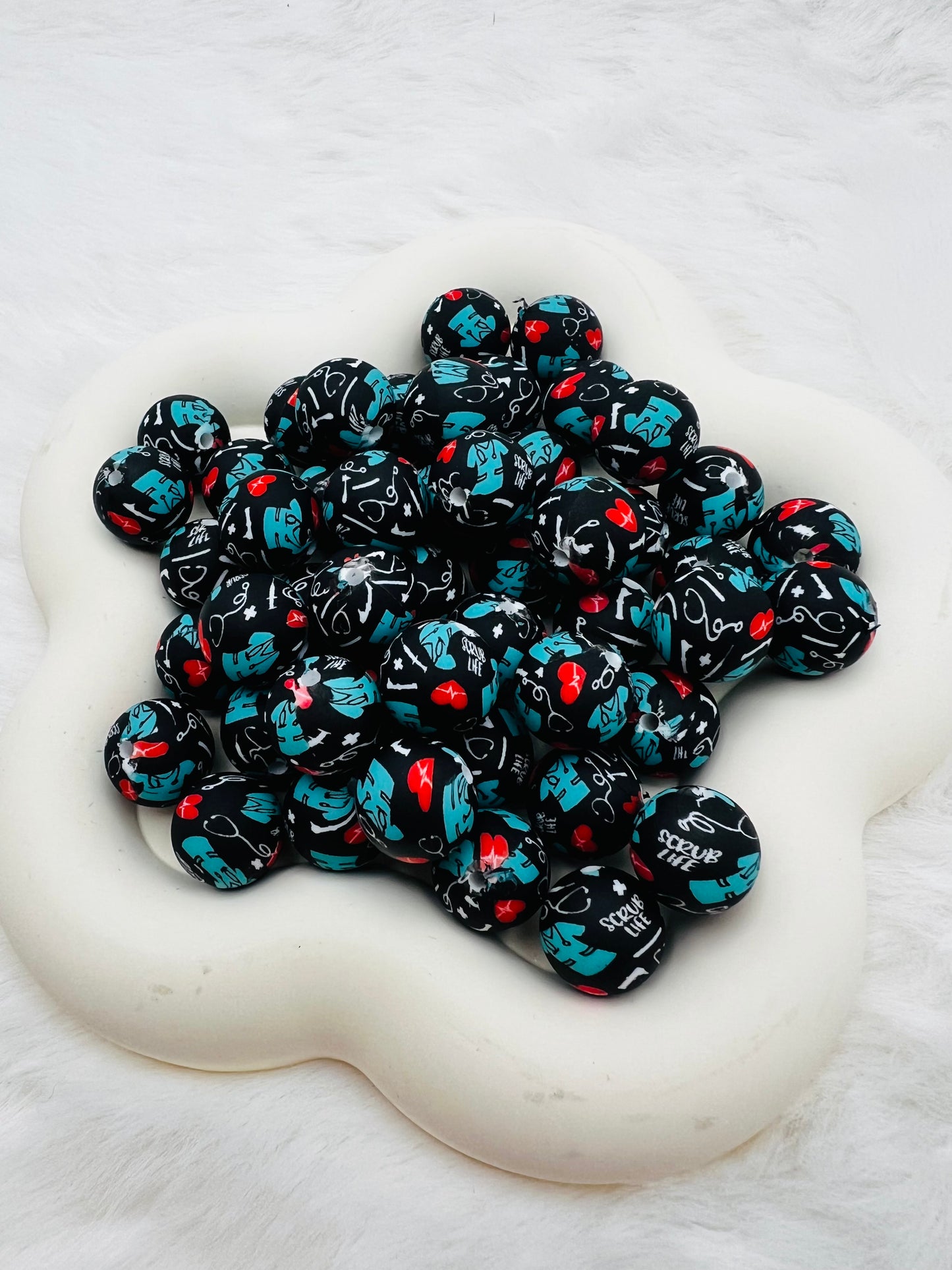 15mm scrub life printed silicone beads