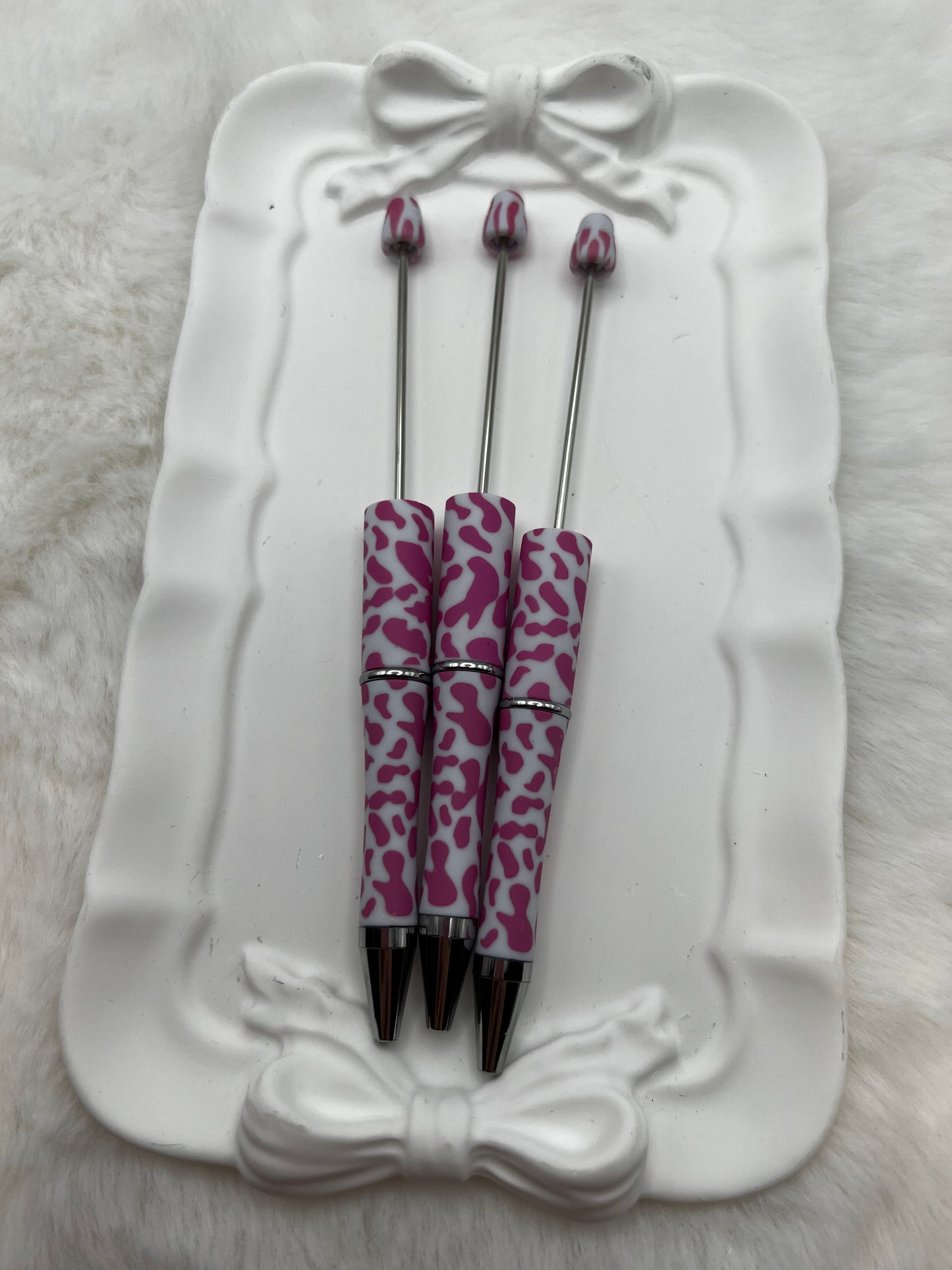 Strawberry cow print beadable pens
