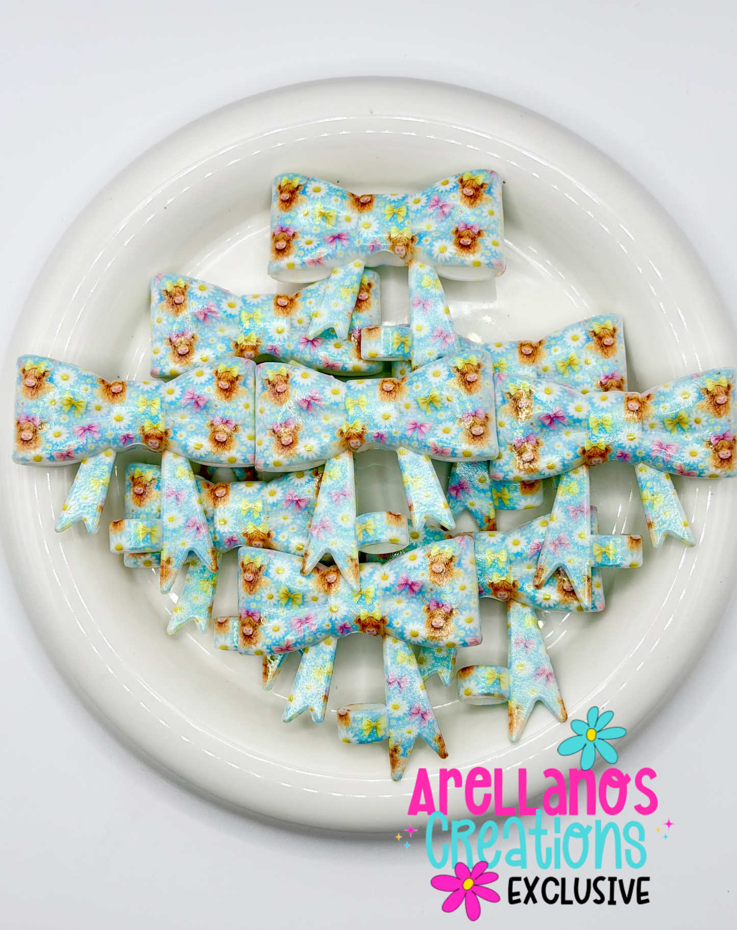 #323 Helena the Highland Cow Large Bow Straw Topper (Opal) EXCLUSIVE
