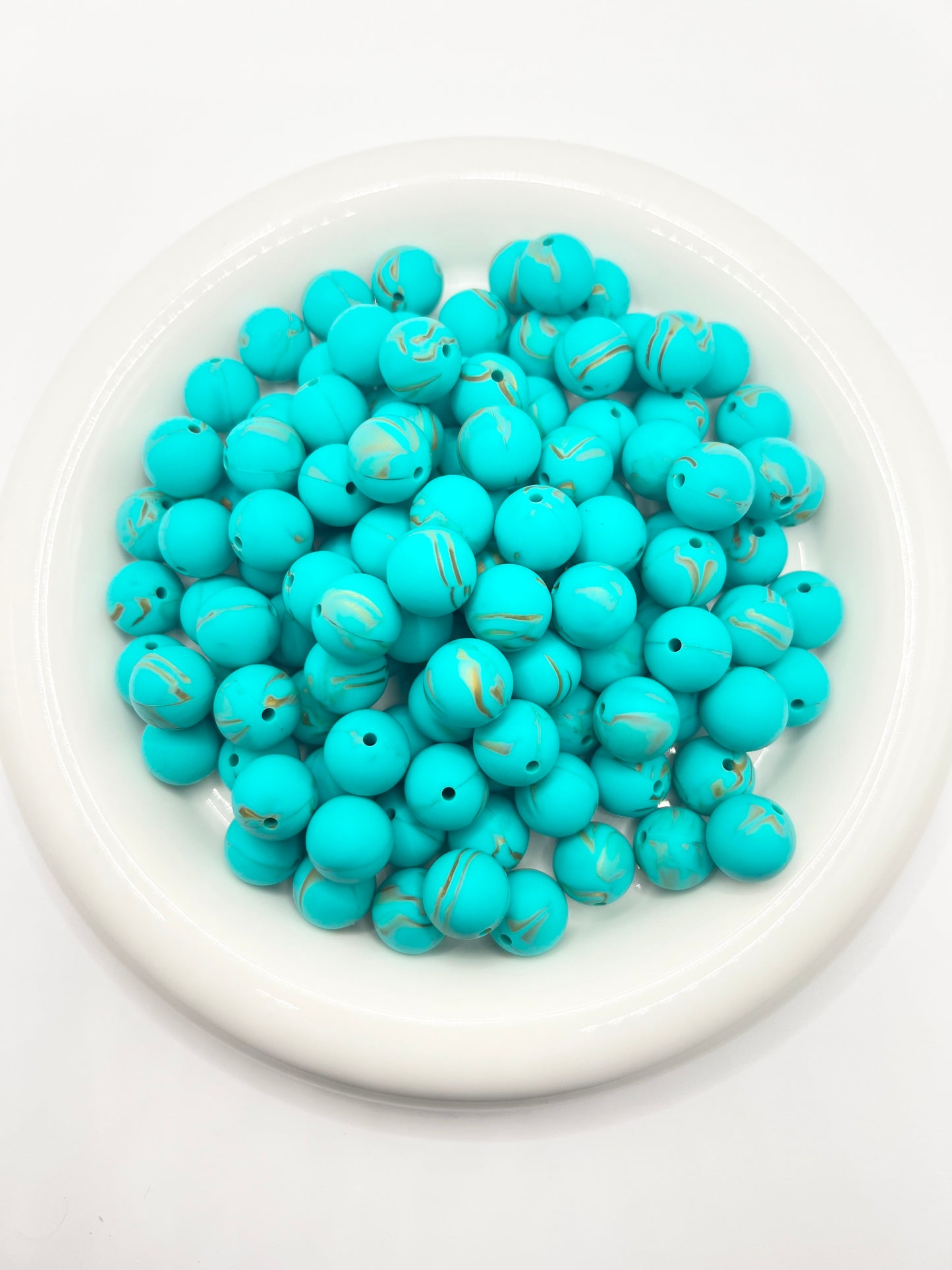 15mm turquoise gold swirl solid silicone beads