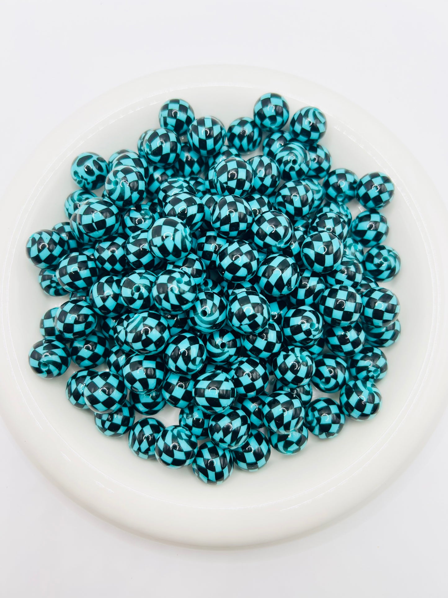 Turquoise liquid checkered silicone beads