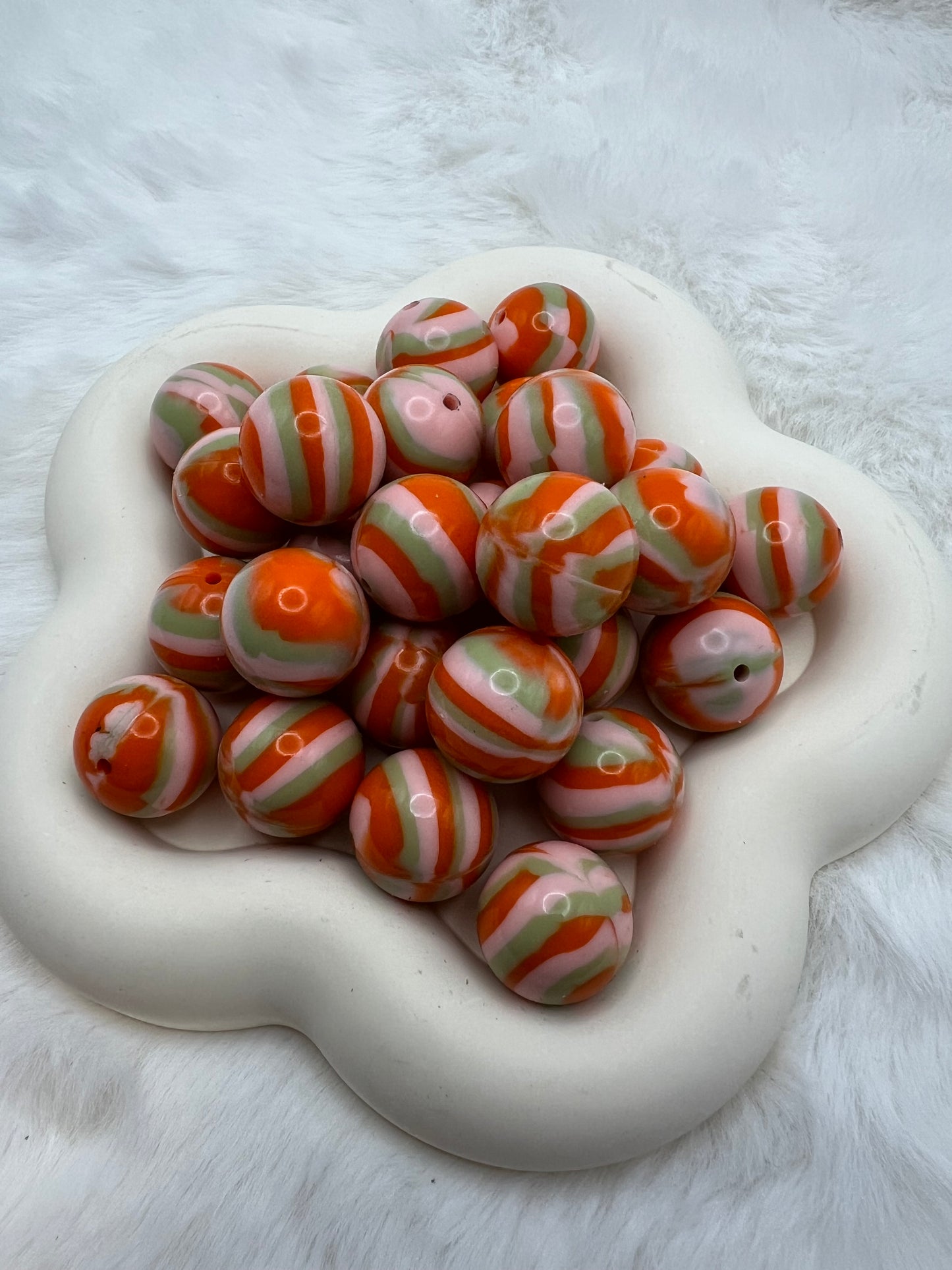 19mm orange dream shiny swirl silicone beads