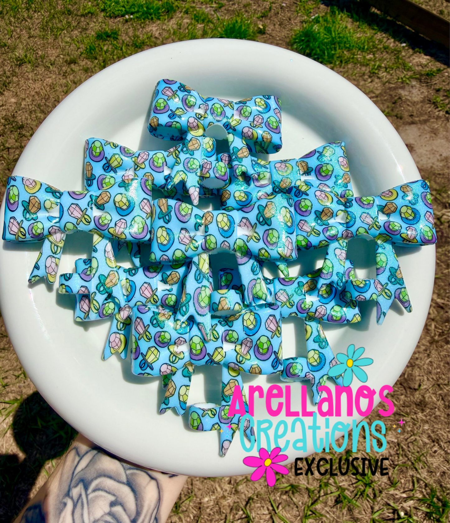 #296 Neon Candy Rings Large Bow Straw Topper (1ct Opal) EXCLUSIVE