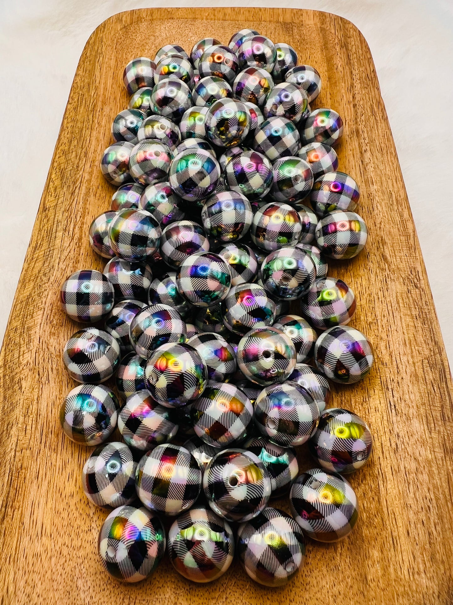 Black Plaid 20mm AB bubblegum beads