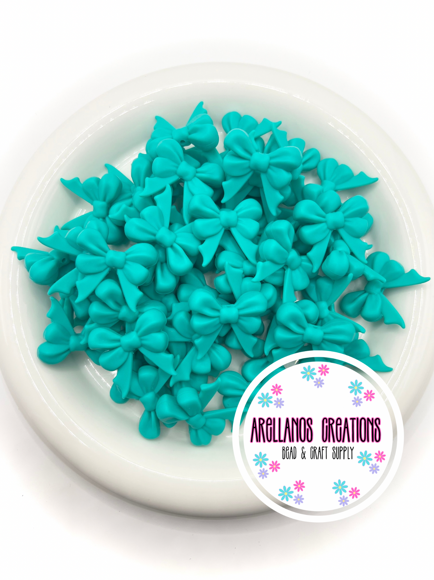 3D turquoise double ribbon W/ tail bow EXCLUSIVE focal