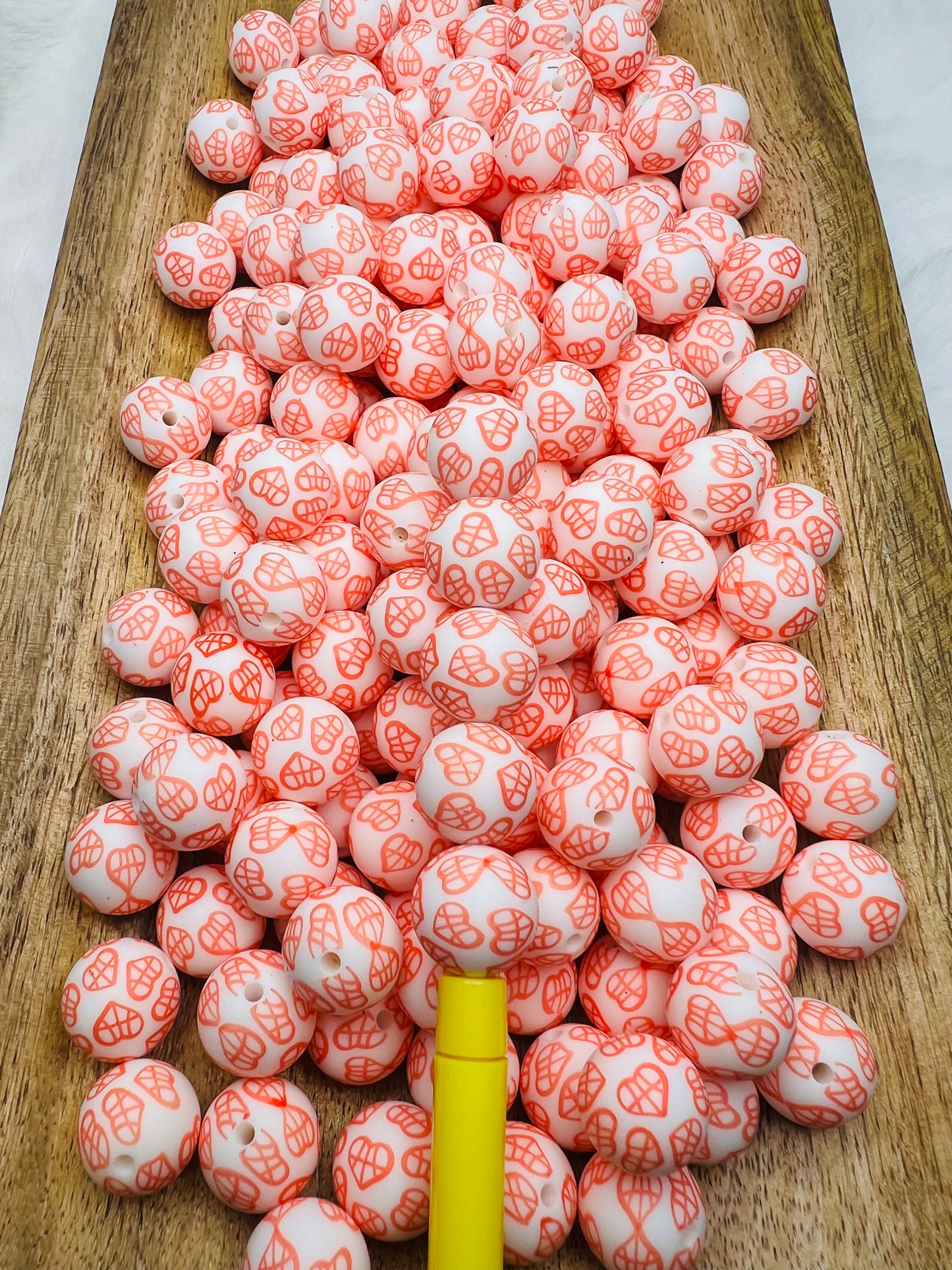Heart lines 15mm printed silicone beads