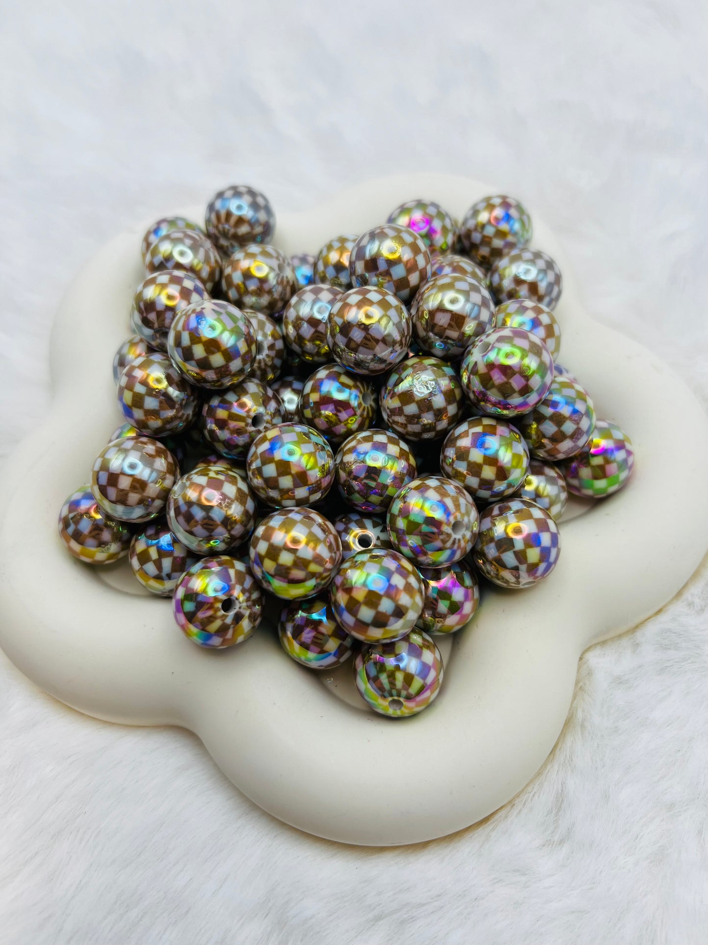 15mm acrylic AB checkered beads (6 different colors)