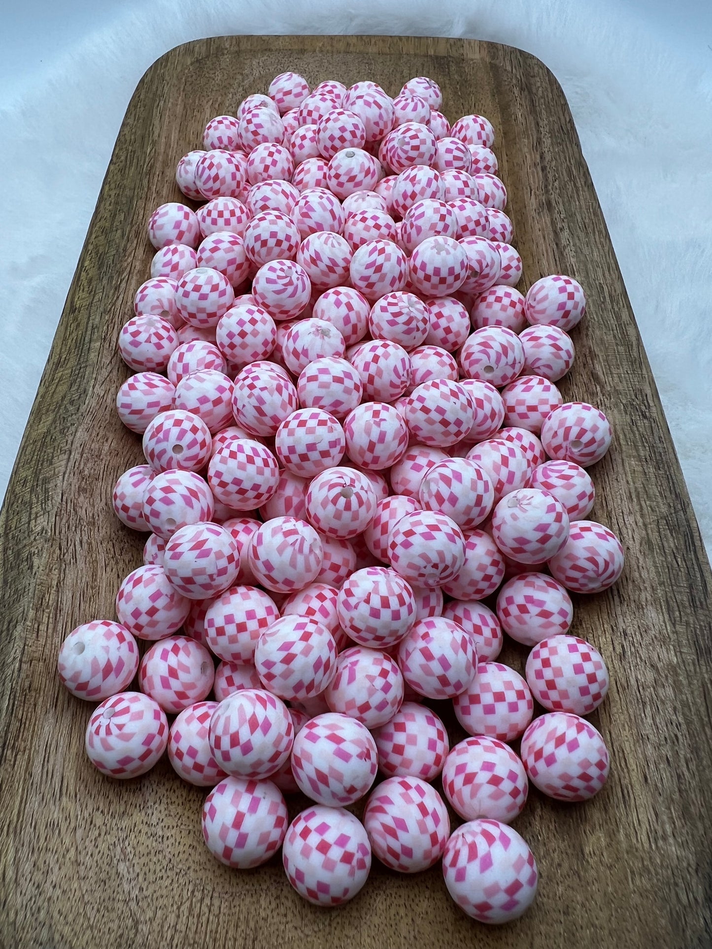 15mm Pink on pink checkered silicone beads