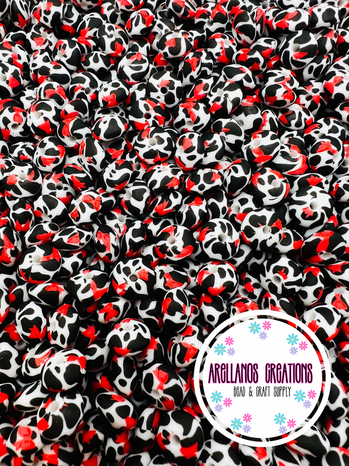 12mm red bow cow print silicone lentil spacers EXCLUSIVE