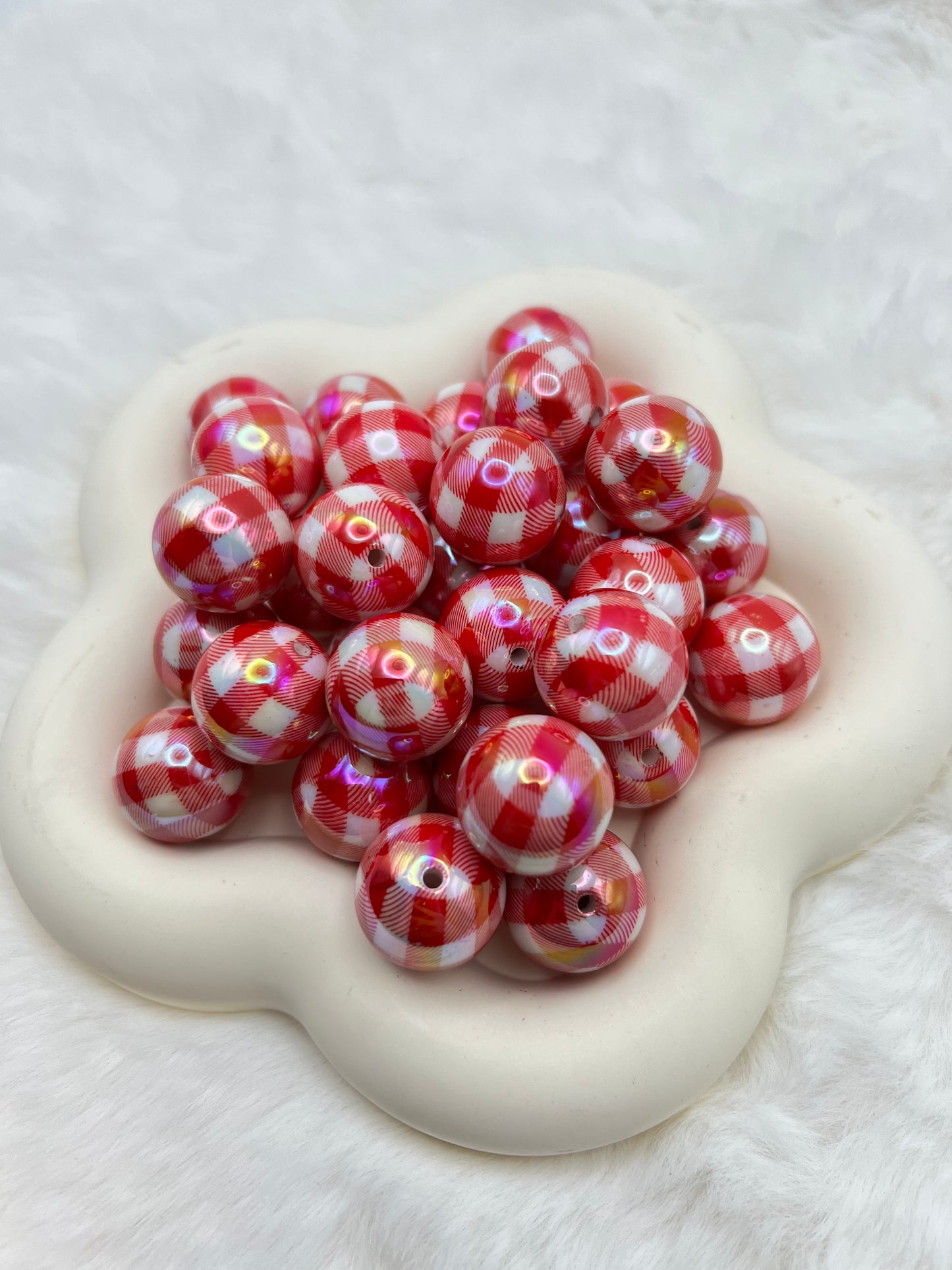 Red plaid 20mm AB bubblegum beads