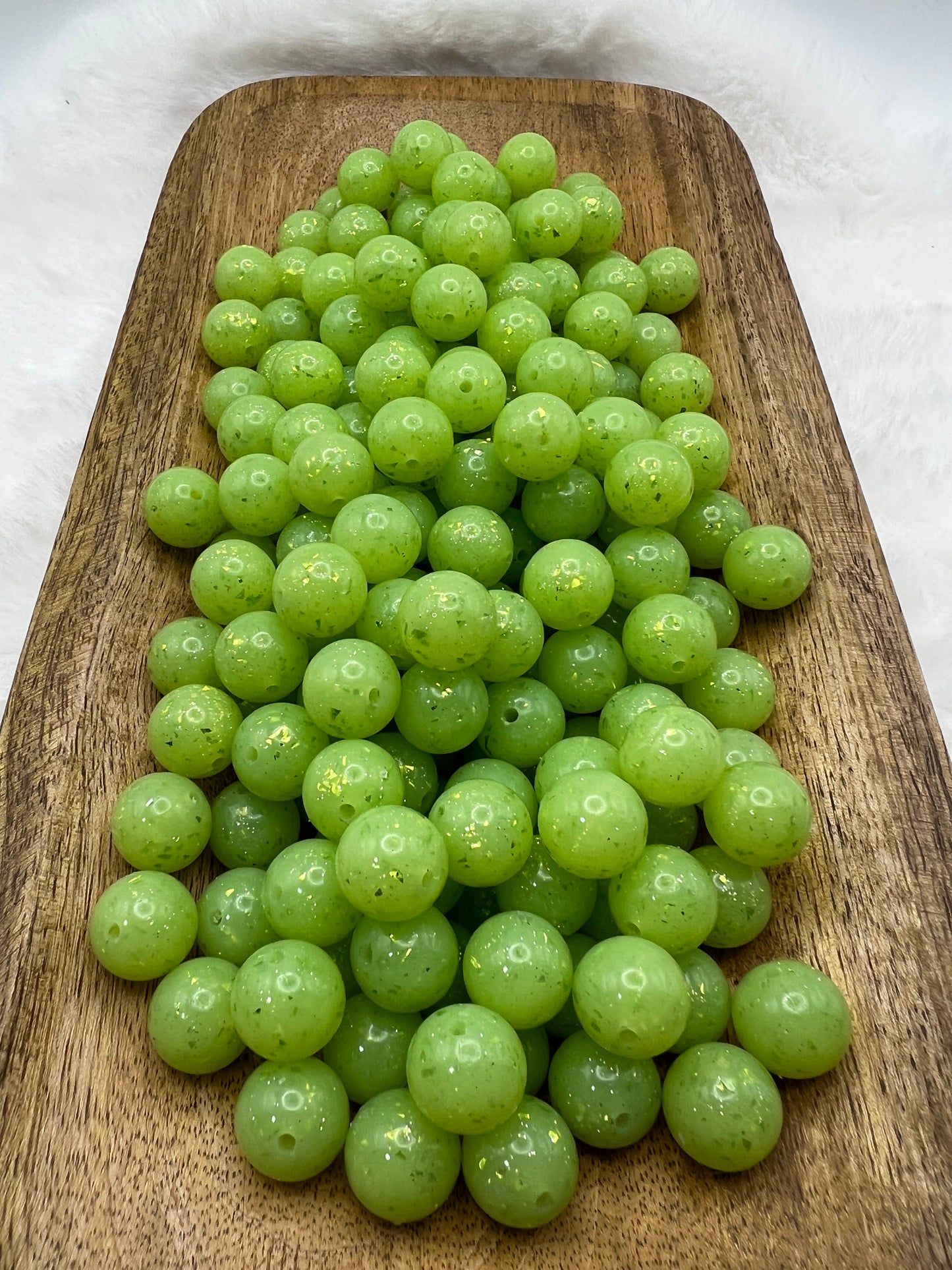 15mm green apple shiny glitter silicone beads