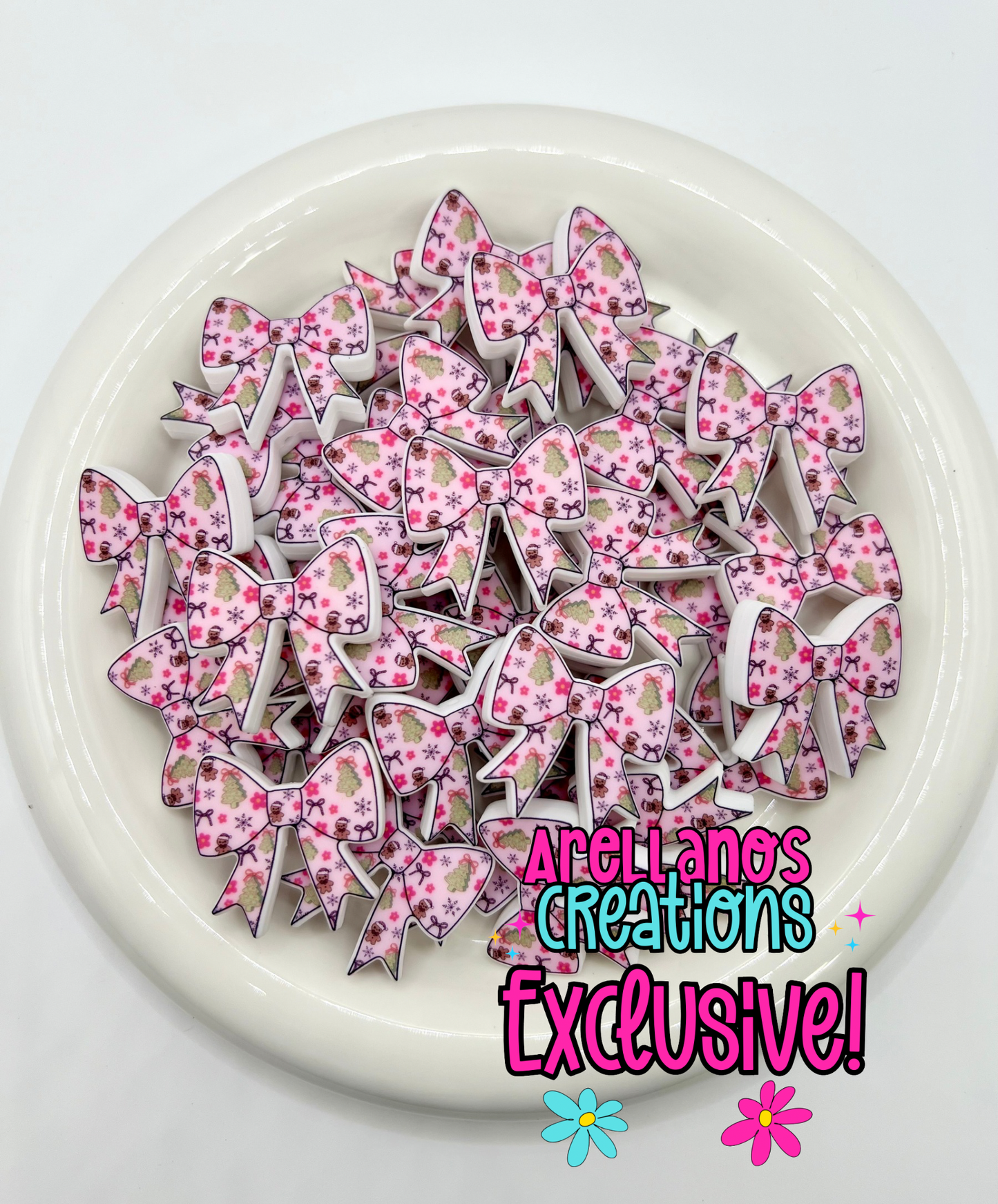 Pink winter wonderland flat printed bow focal EXCLUSIVE