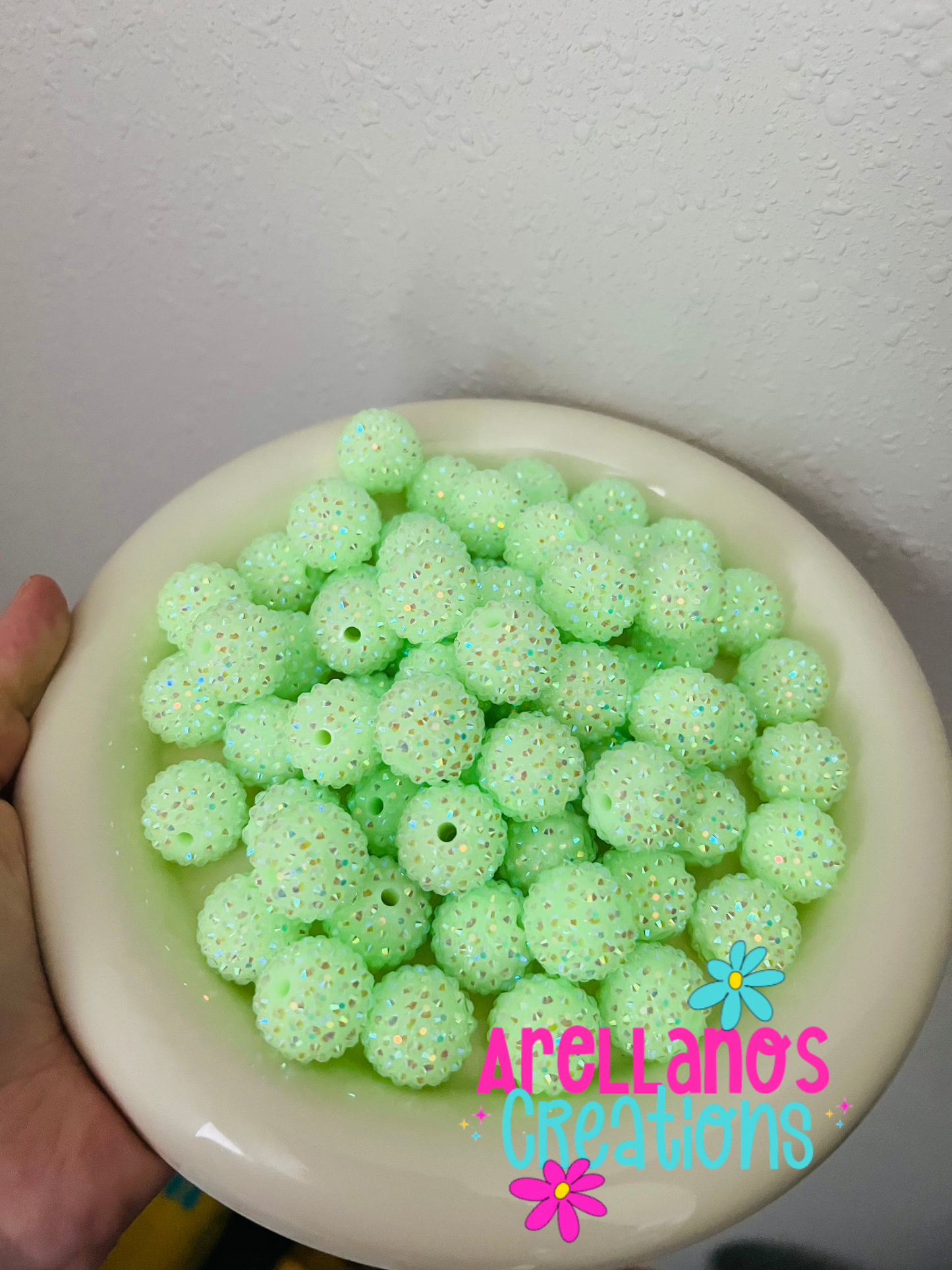 20mm glow in the dark white rhinestone beads