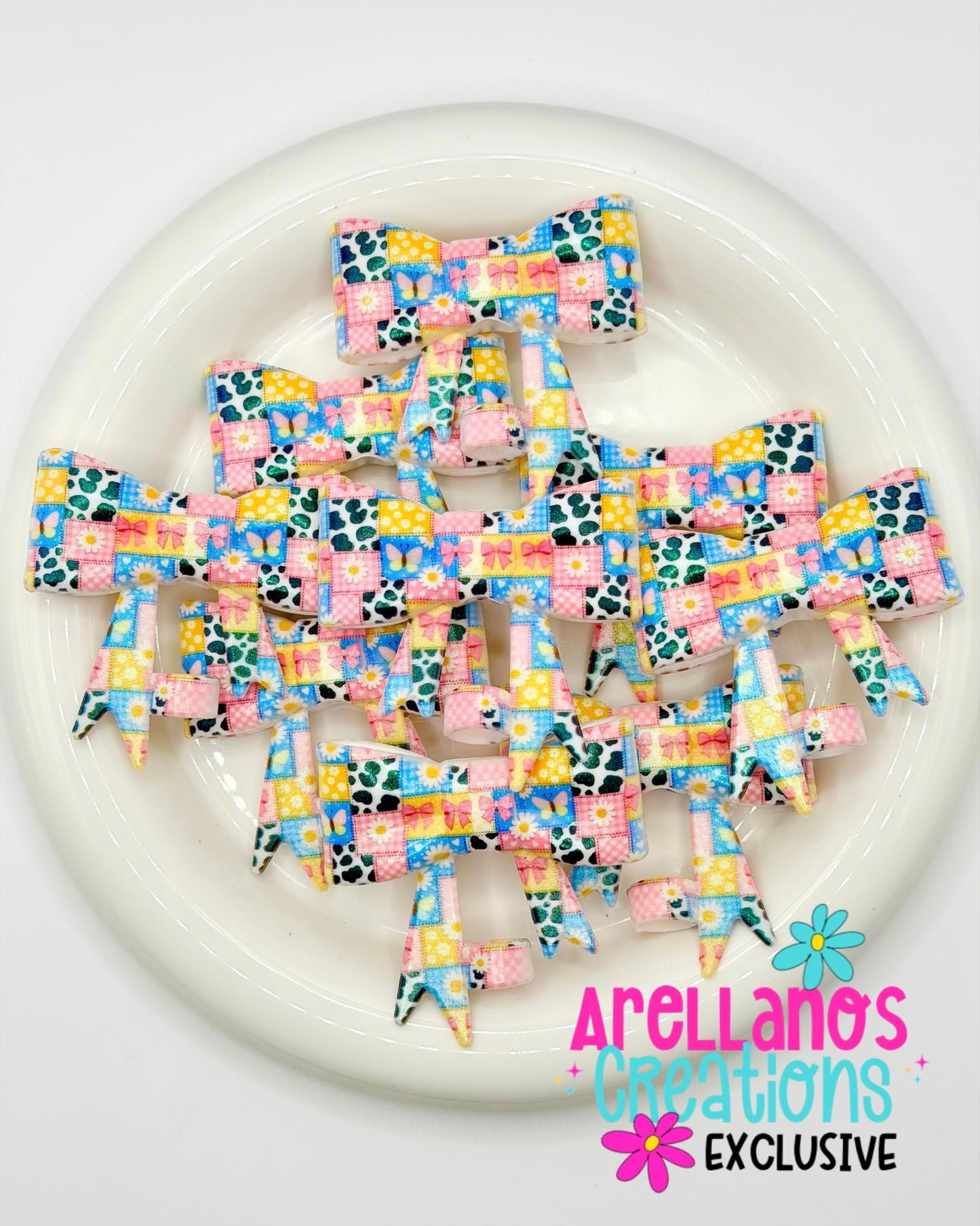 #319 Girly Cow Print Patchwork Large Bow Straw Topper (Opal) EXCLUSIVE