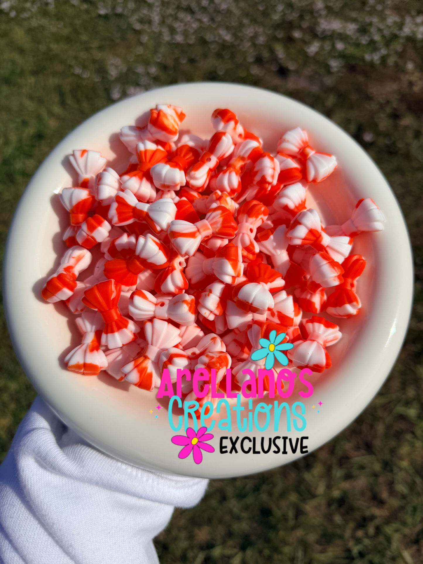 B-137 3D orange & white swirl ribbed bow EXCLUSIVE focal