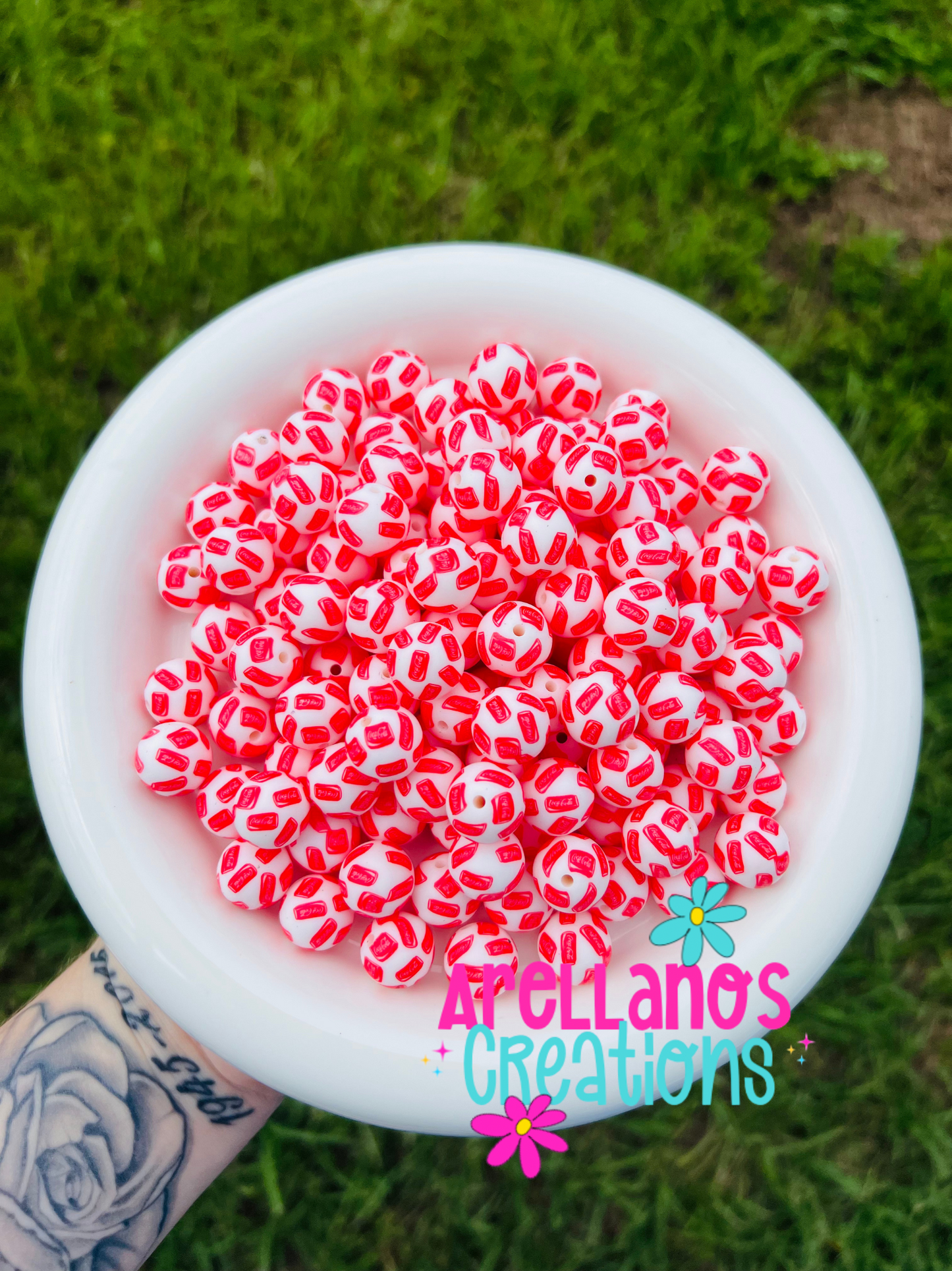 15mm red cola printed silicone beads
