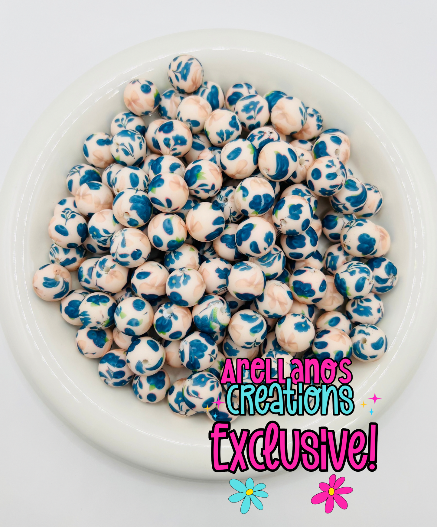 15mm blueberry floral bliss printed silicone beads EXCLUSIVE