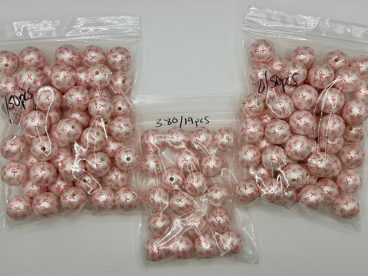 20mm pink awareness ribbon bubblegum bead packs