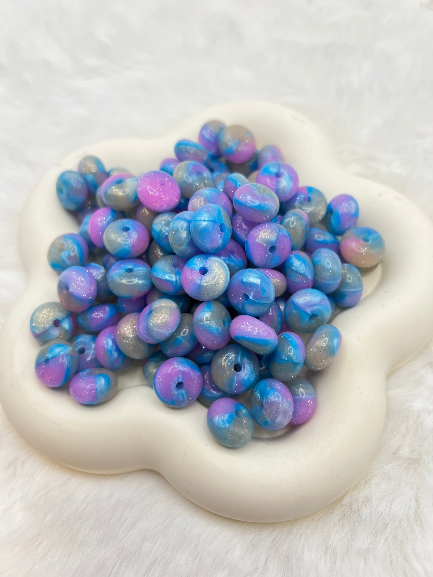 14mm blue raspberry shiny glitter swirl abacus spacers