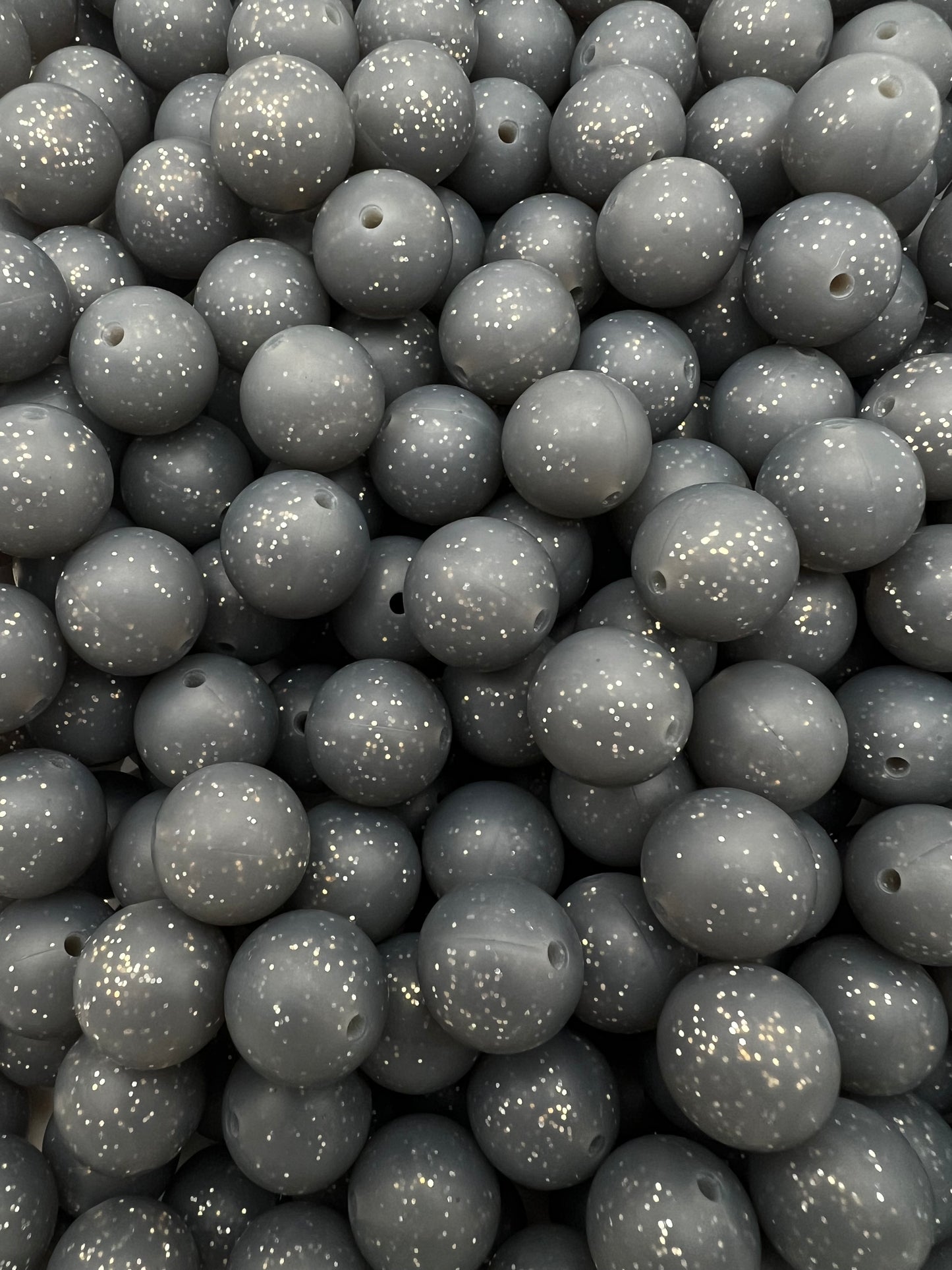 15mm dark grey glitter silicone beads