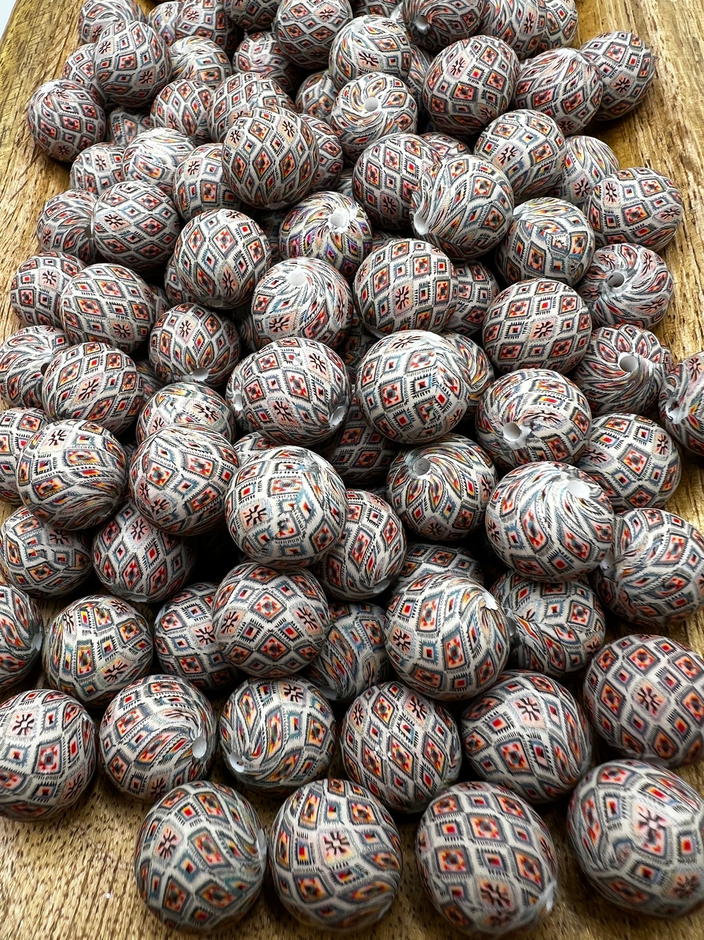Boho Aztec Silicone Beads 15mm (Sold Individually)