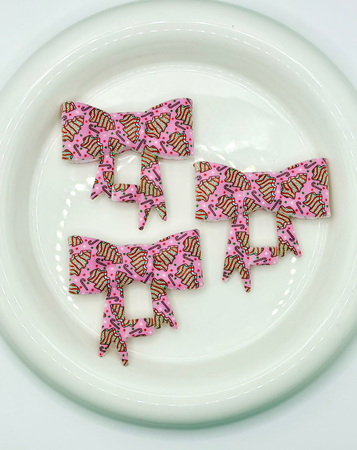 #362 Pink Christmas Cakes large bow straw topper (1ct)