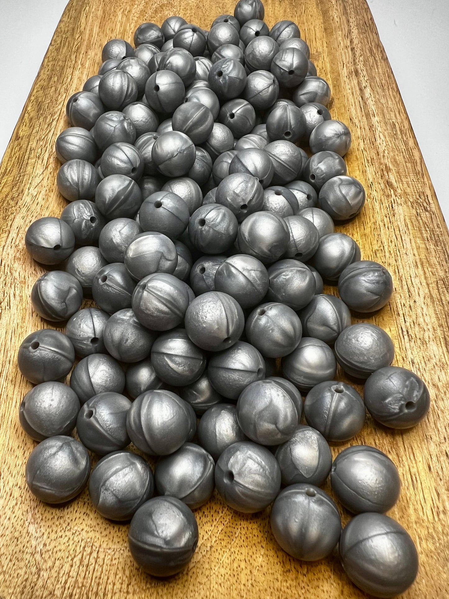 15mm silver metallic solid silicone beads