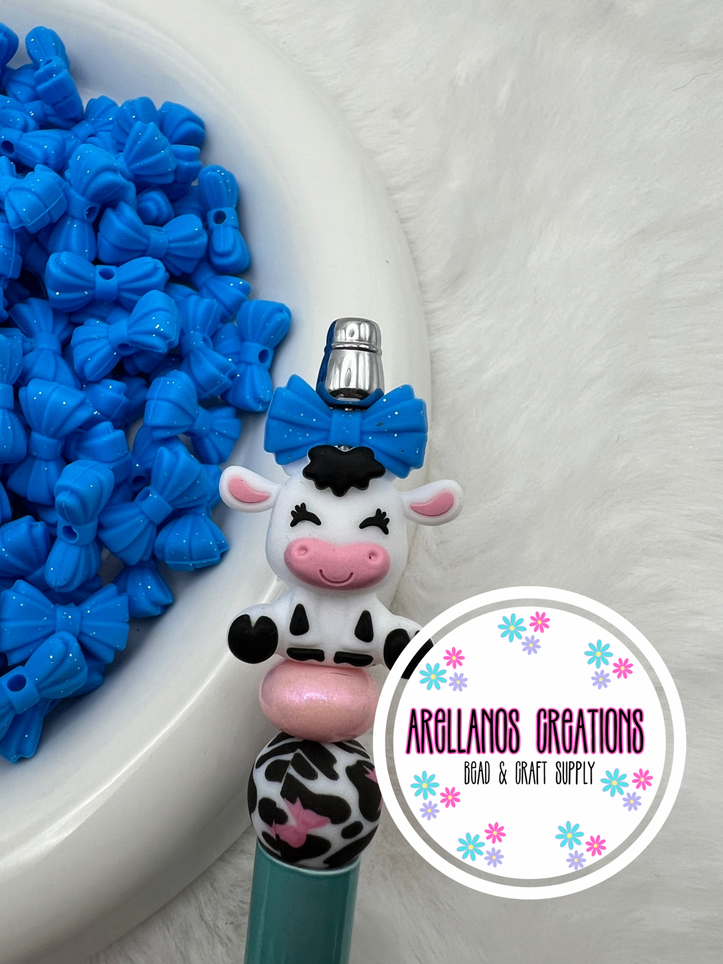 3D MINI denim blue glitter ribbed bow EXCLUSIVE focal