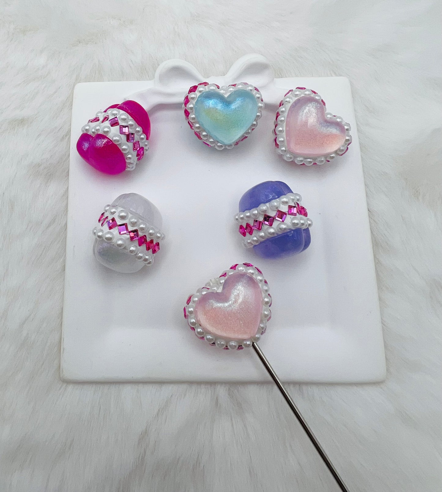 3D fancy acrylic pearlescent heart beads 20mm (5 colors)