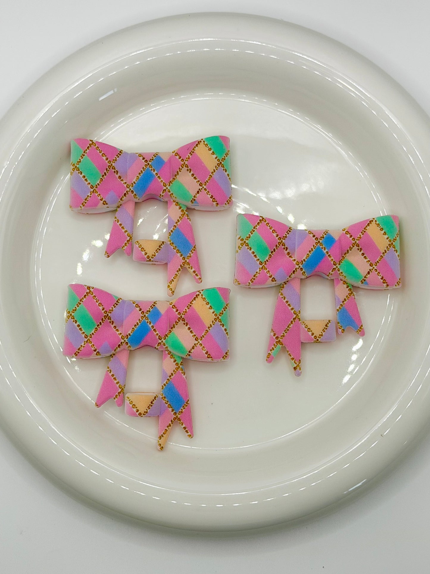 #405 Pretty in Argyle large bow straw topper (1ct)