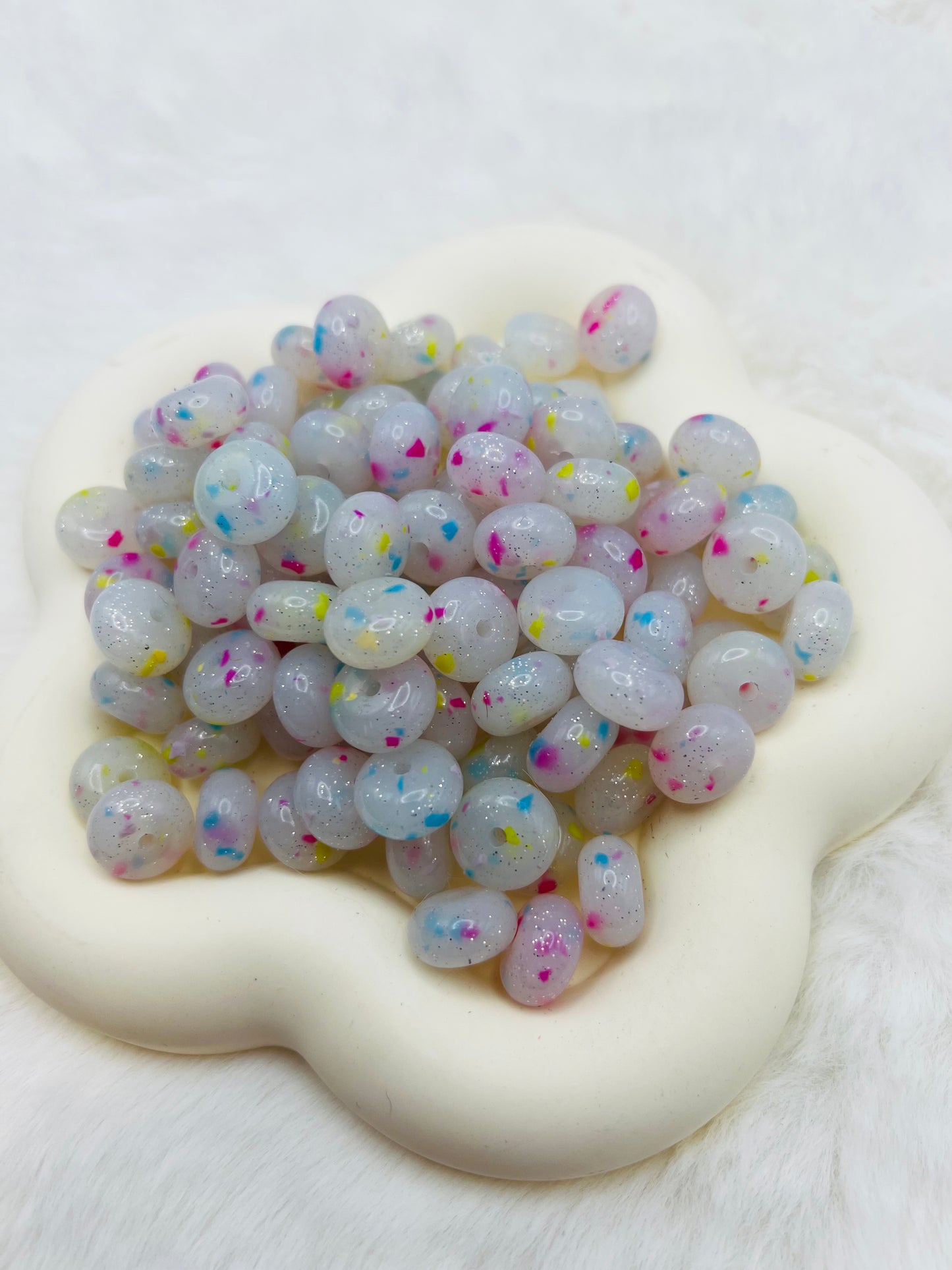 14mm cloudy white glitter confetti abacus spacers
